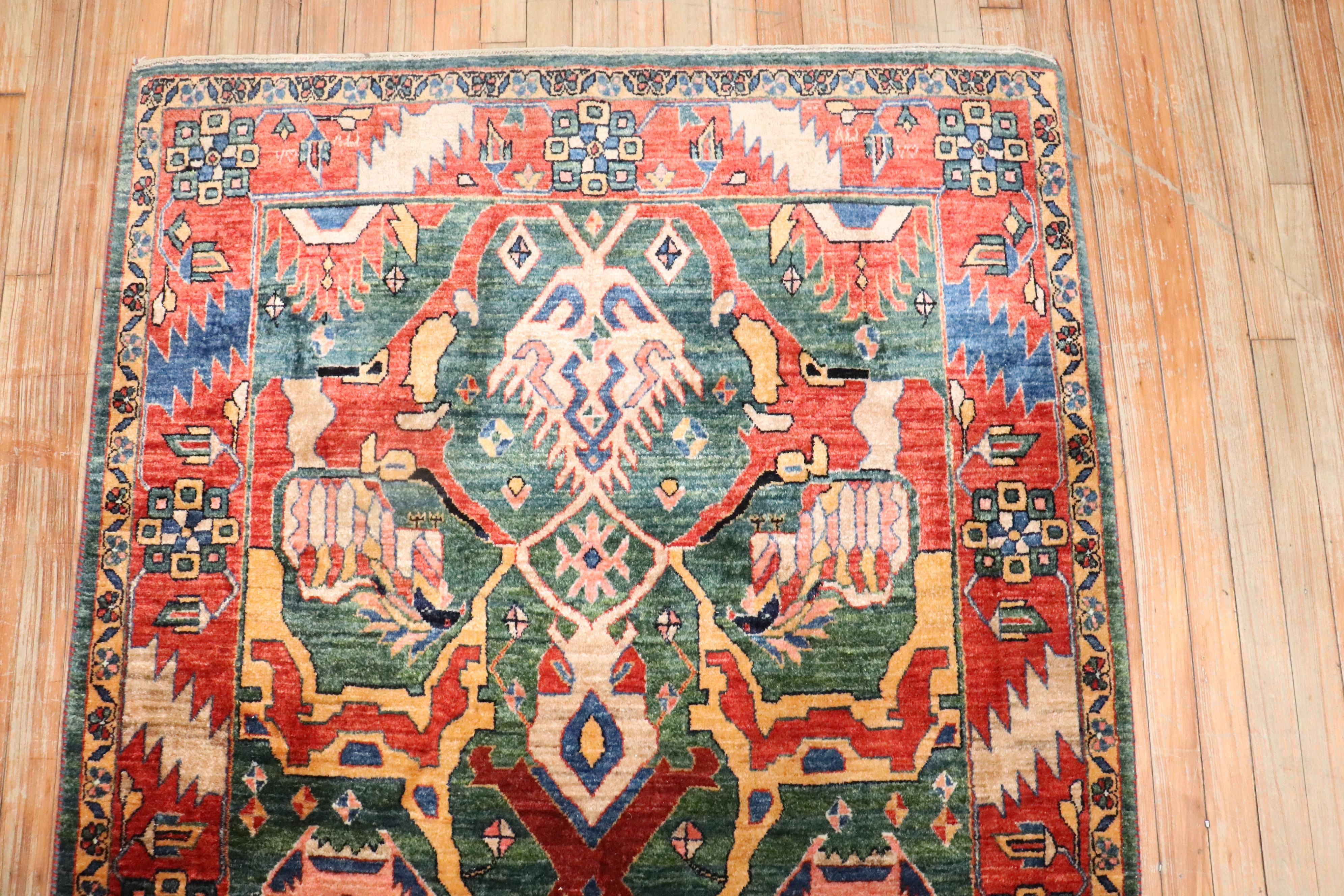 Grüner persischer Gabbeh-Teppich des 21. Jahrhunderts (Wolle) im Angebot