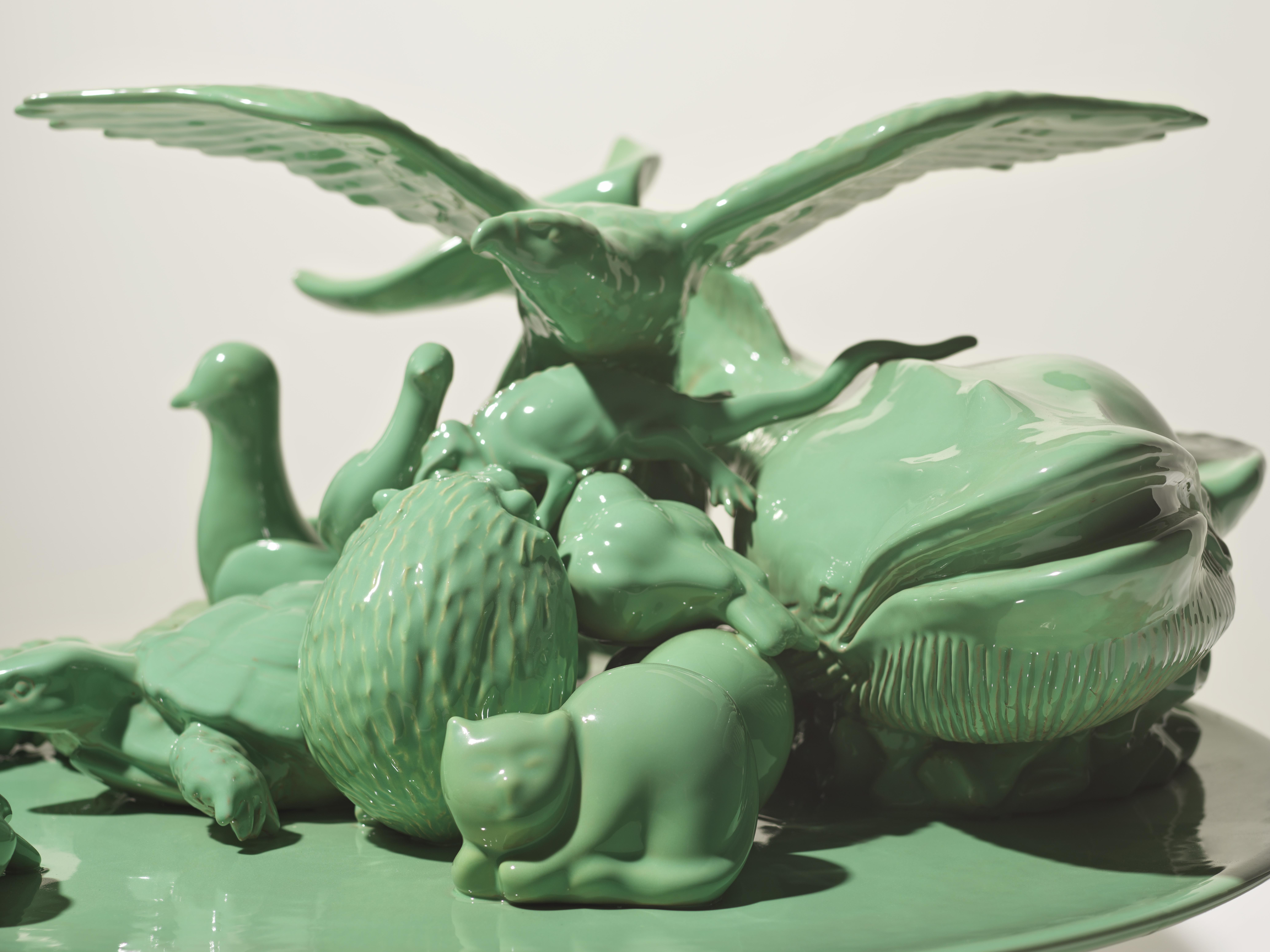 XXIe siècle et contemporain Sculpture verte du 21e siècle en céramique Gatti, designer A. Anastasio en vente