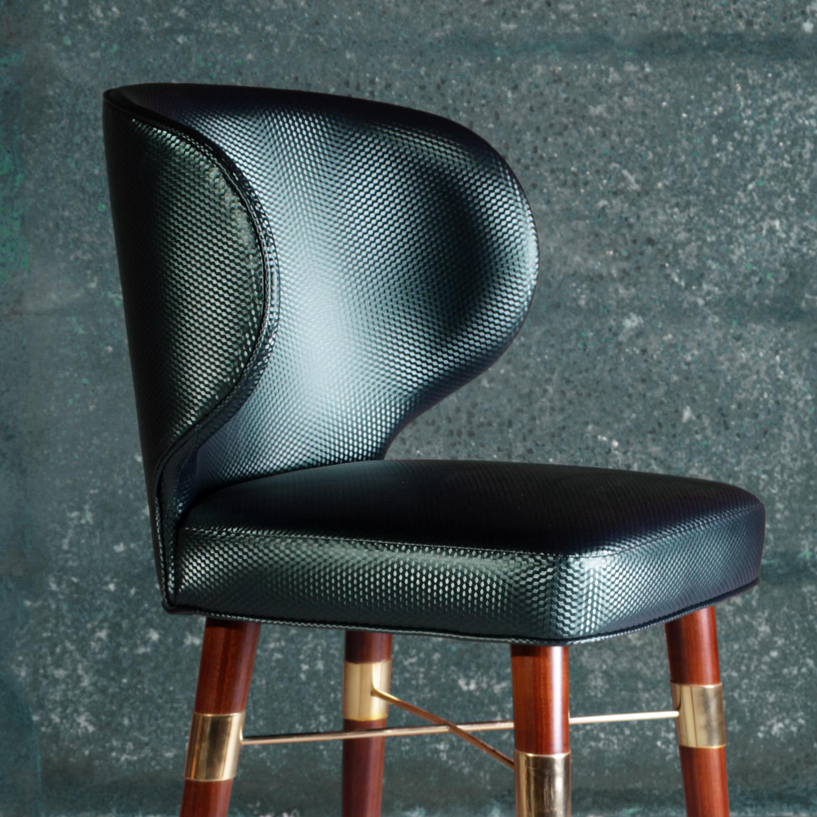 21st Century Green Velvet Louis Bar Stool Polished Brass Walnut For ...