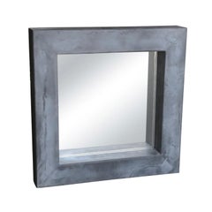 Grey Belgian Metal Wall Mirrors, Square Design, 21st Century, Pair