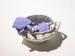21° secolo Italia Scultura Ciotola Grigio Blu Ceramica Gatti designer A. Anastasio