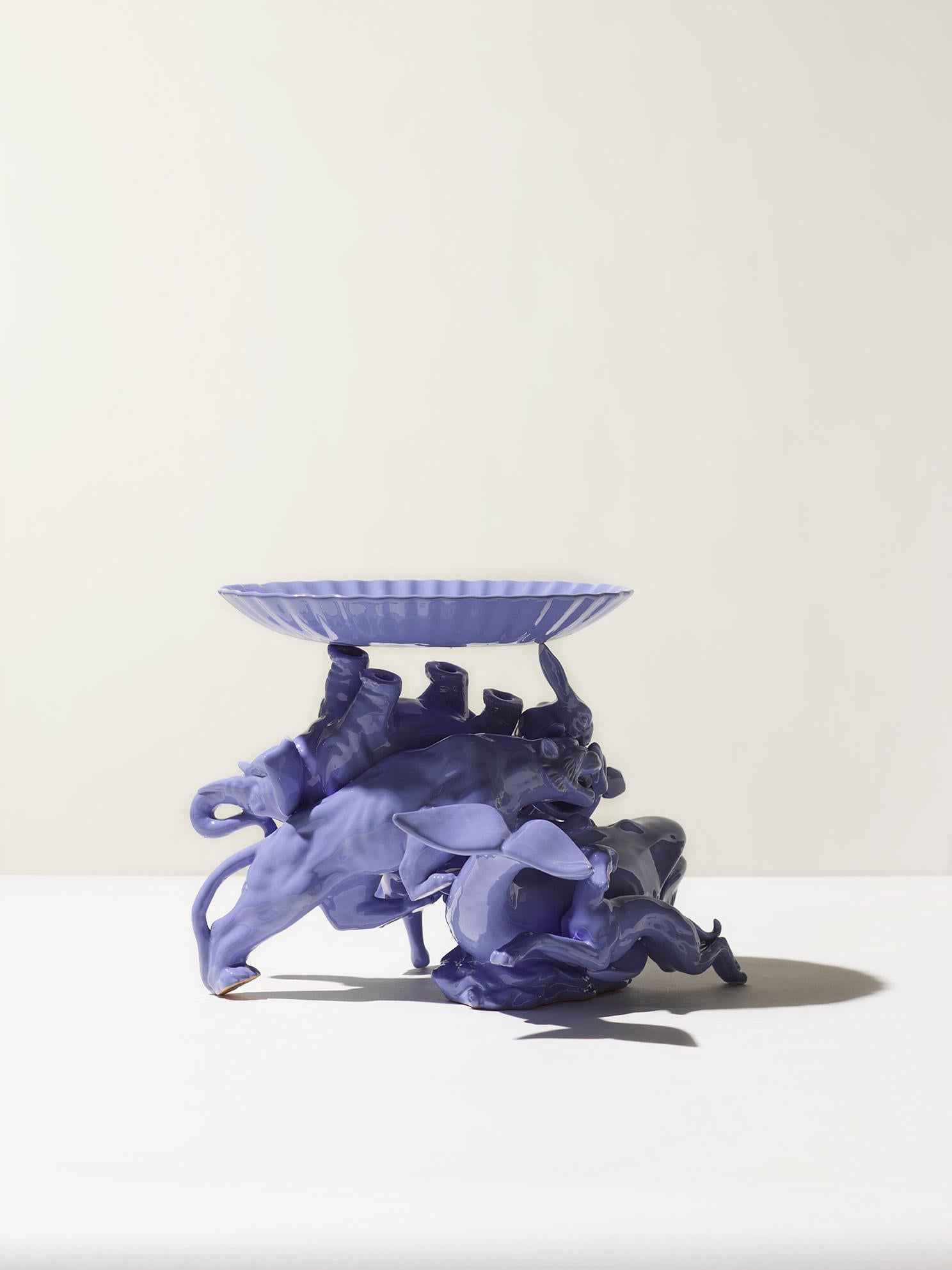 Modern 21st Century Italy Grey Blue Hare Sculpture Ceramica Gatti designer A. Anastasio For Sale