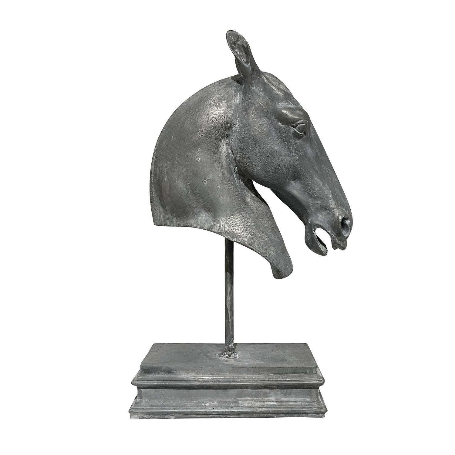 Mid-Century Modern 21st Century Grey European Lead Bust of a Horse Head For Sale