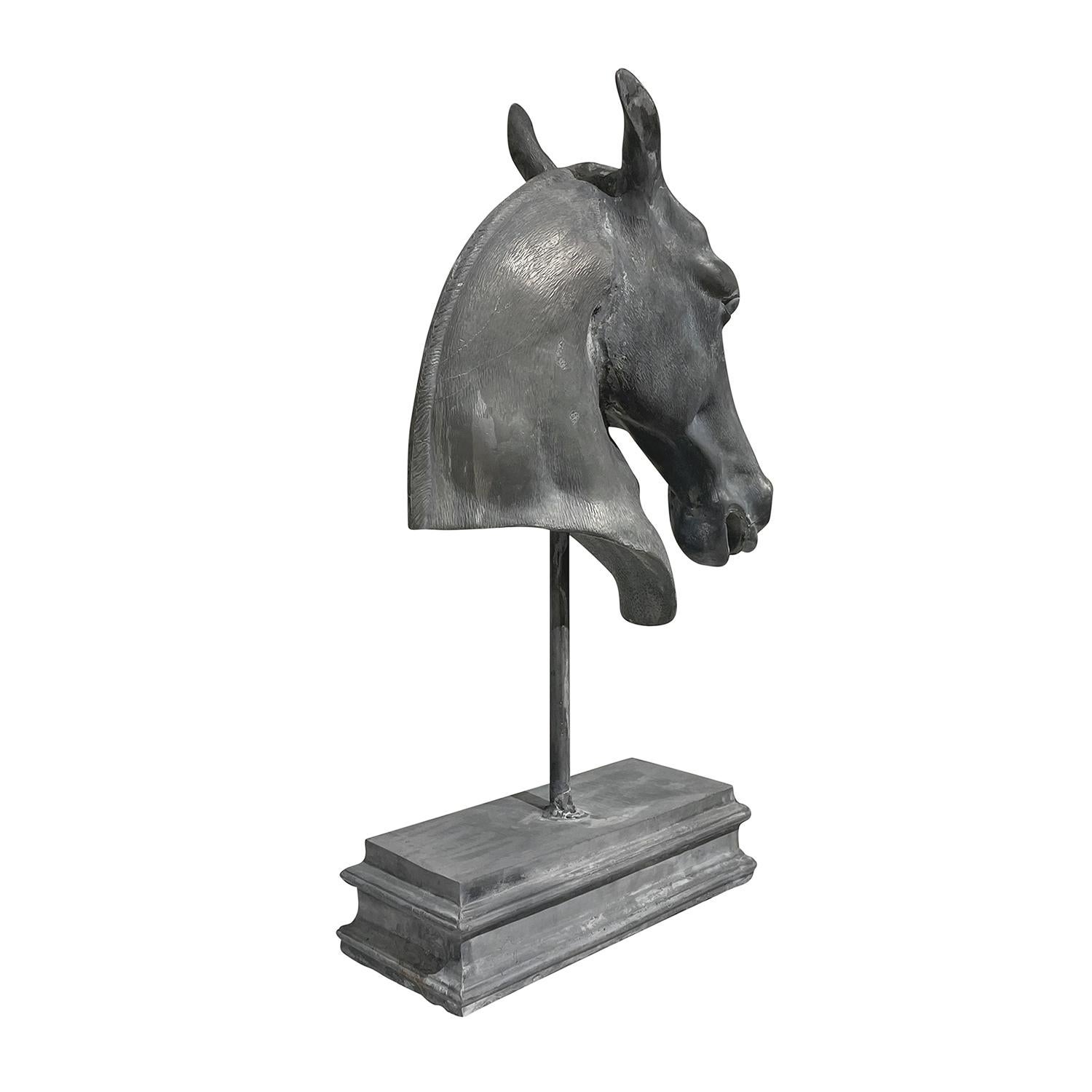 Hand-Crafted 21st Century Grey European Lead Bust of a Horse Head For Sale