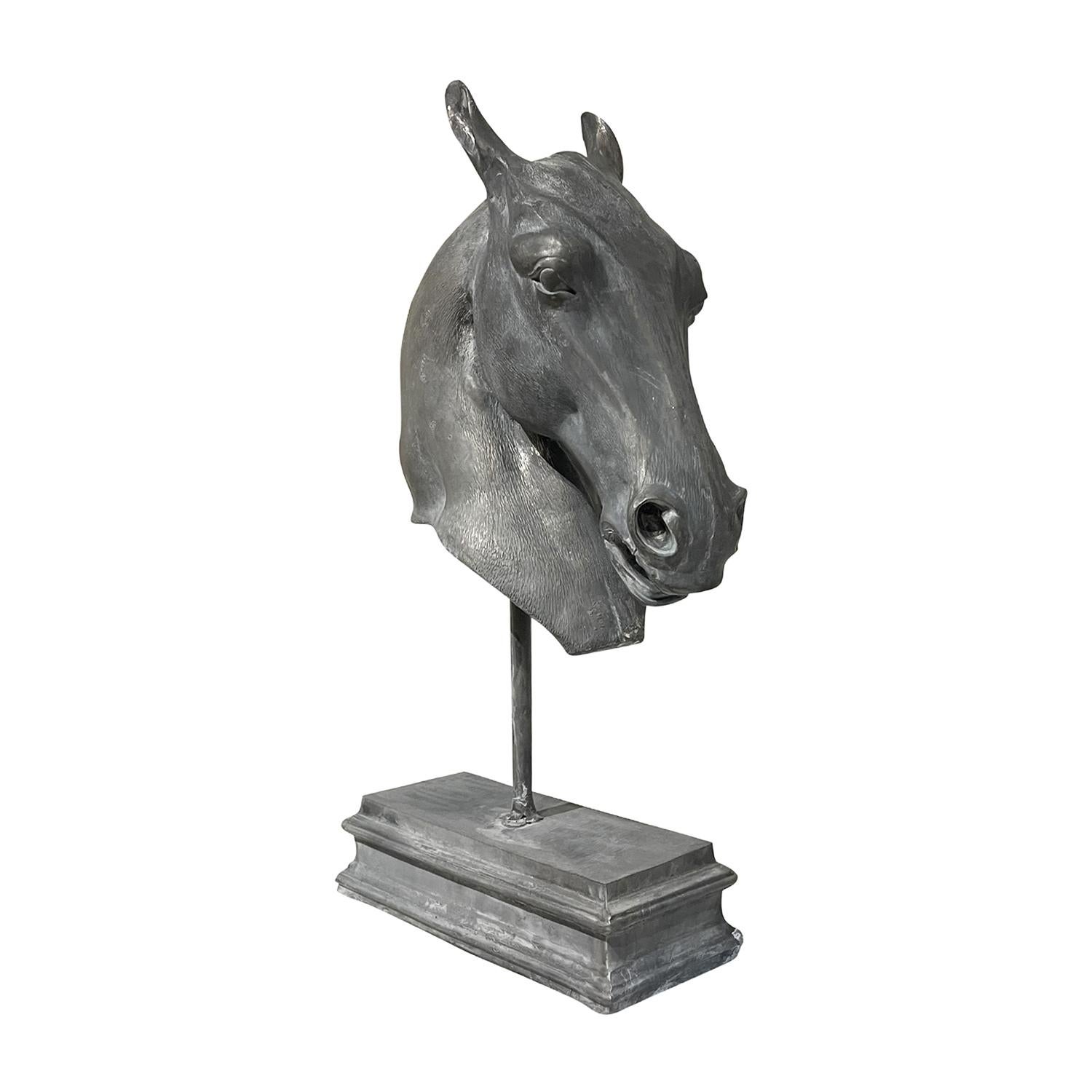 21st Century Grey European Lead Bust of a Horse Head In Good Condition For Sale In West Palm Beach, FL