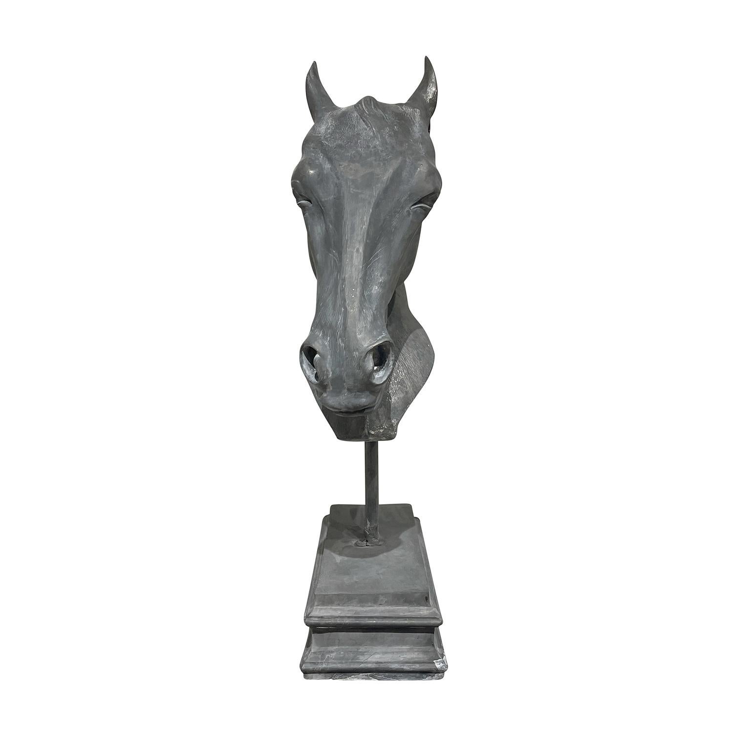 Contemporary 21st Century Grey European Lead Bust of a Horse Head For Sale
