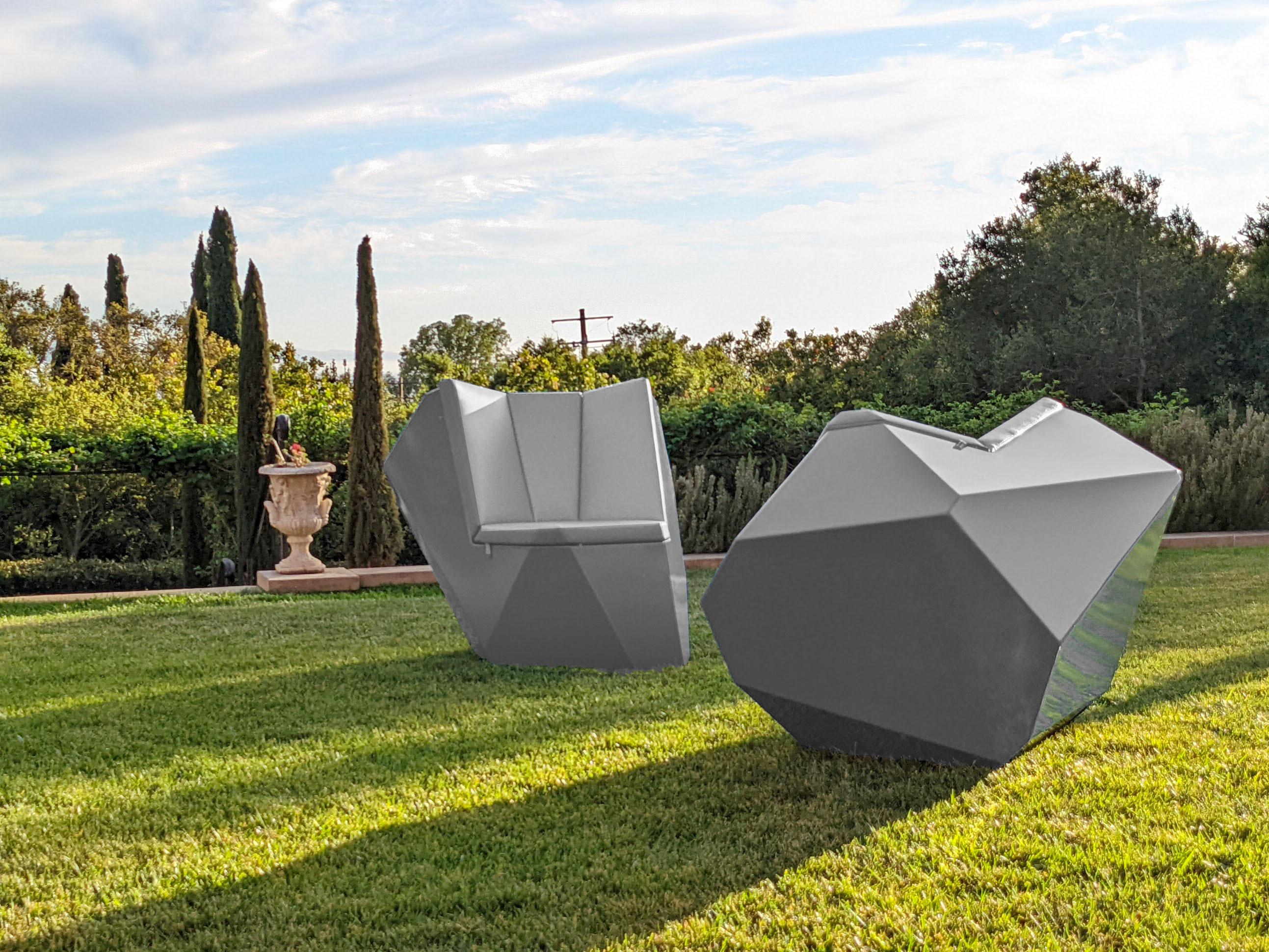 XXIe siècle et contemporain Fauteuil 21ème siècle en pierre roulante grise avec assise modulaire en aluminium pour l'extérieur en vente