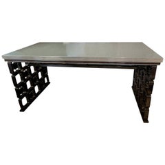 Italy Desk in Borsani Style Walnut Black and Grey Lacquered 