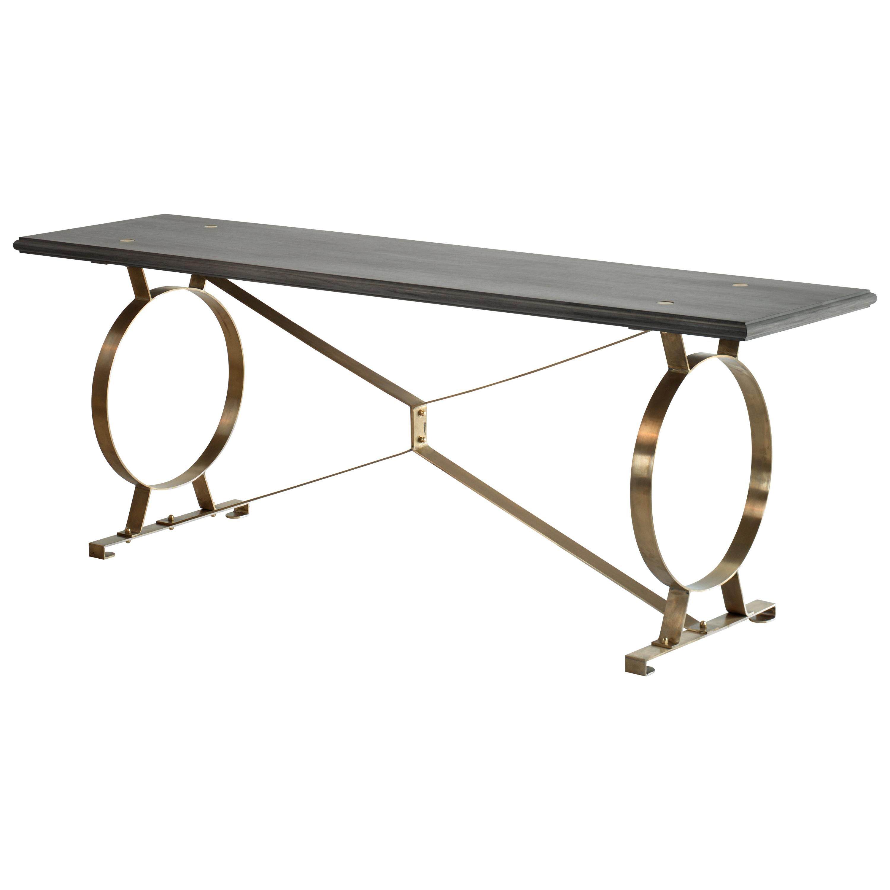 21st Century Grisaille Oak and Brass Etruscan Sofa Table For Sale