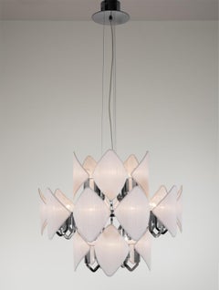21st Century Gunmetal Chandelier and White Silk Shades by Roberto Lazzeroni