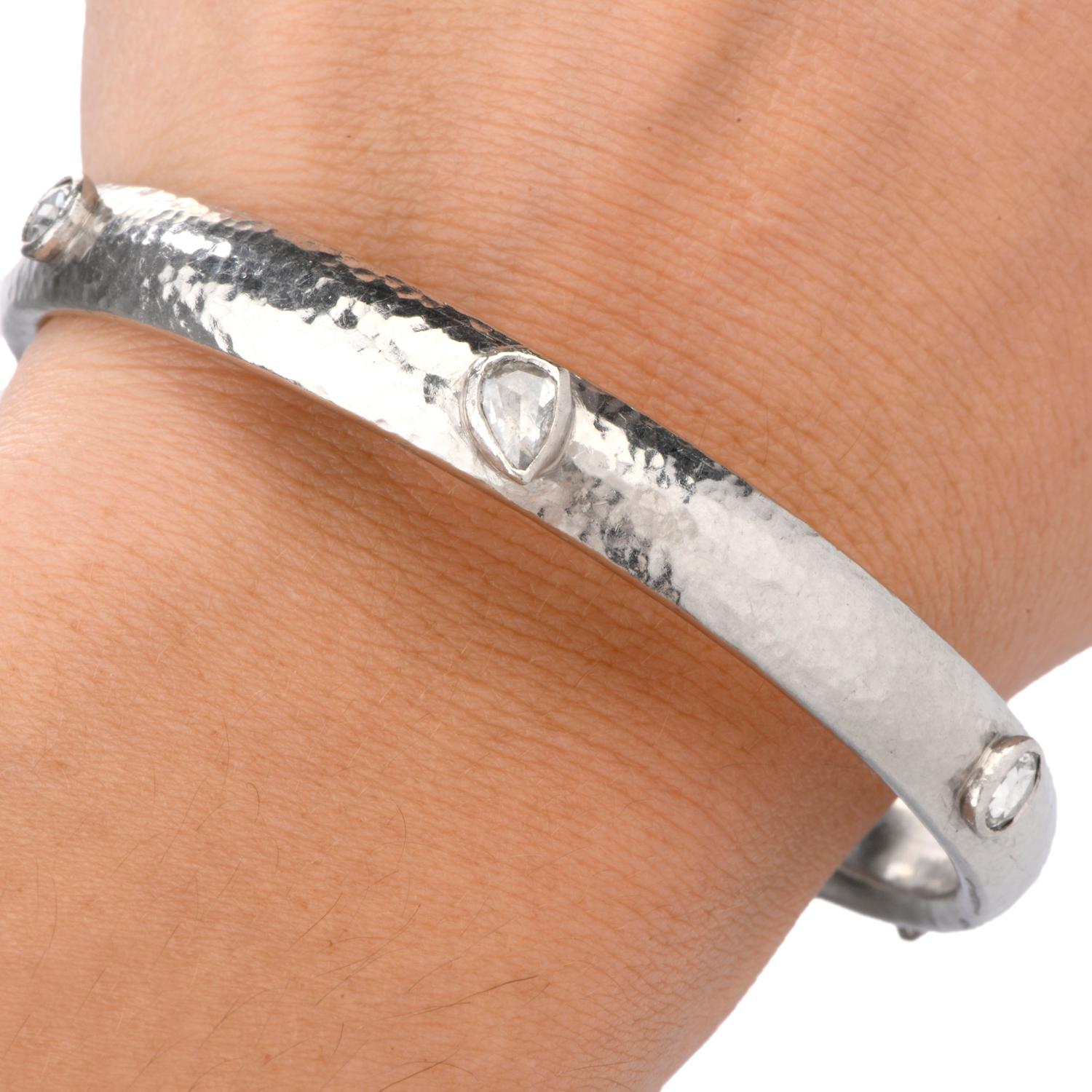 Women's or Men's 21st Century Gurhan Diamond Platinum Stackable Bangle Bracelet