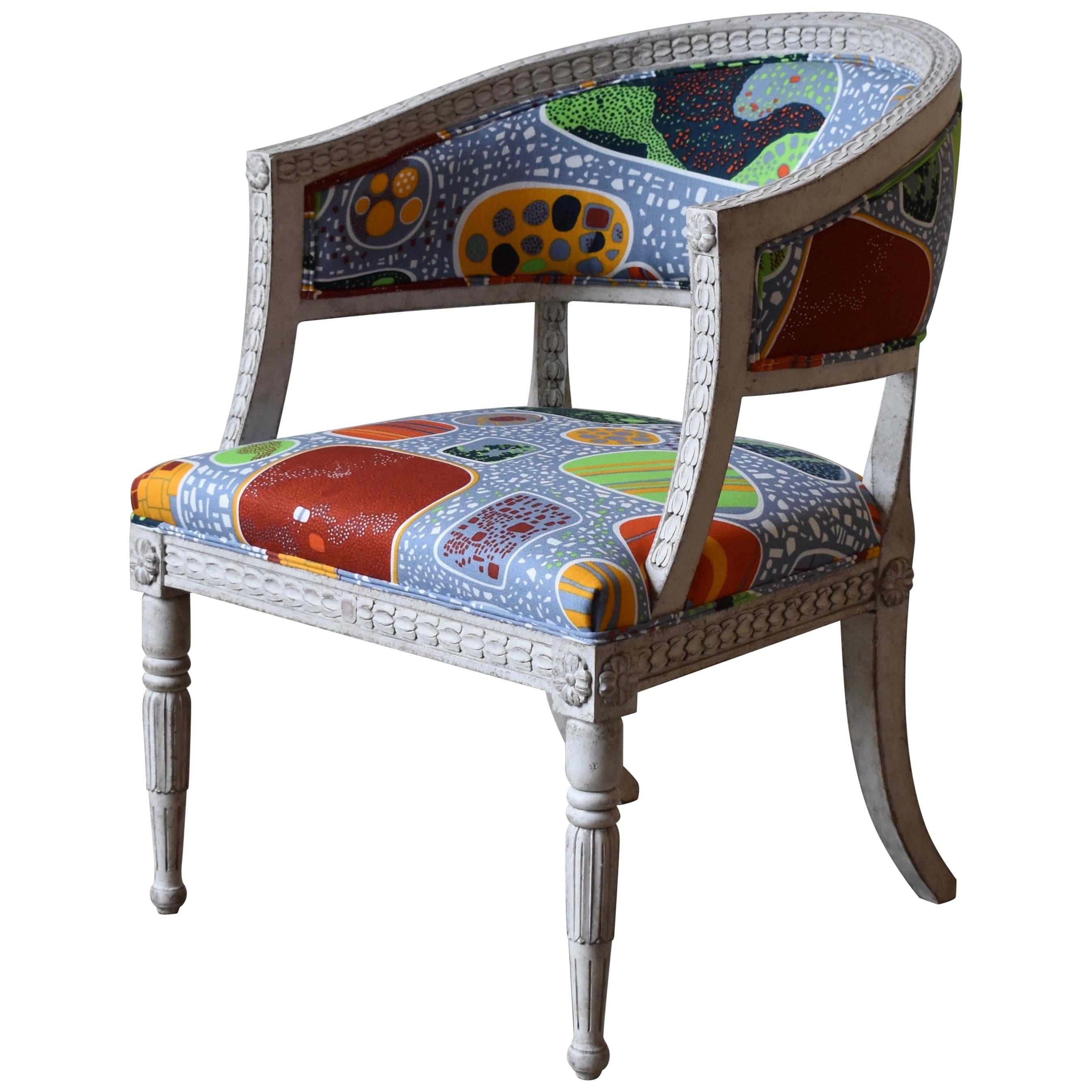 21st Century Gustavian Style Armchair with Upholstery from Svenskt Tenn For Sale