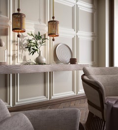 Lampe suspendue Hamilton du 21e siècle en bois et rotin fabriquée au Portugal par Wood Tailors