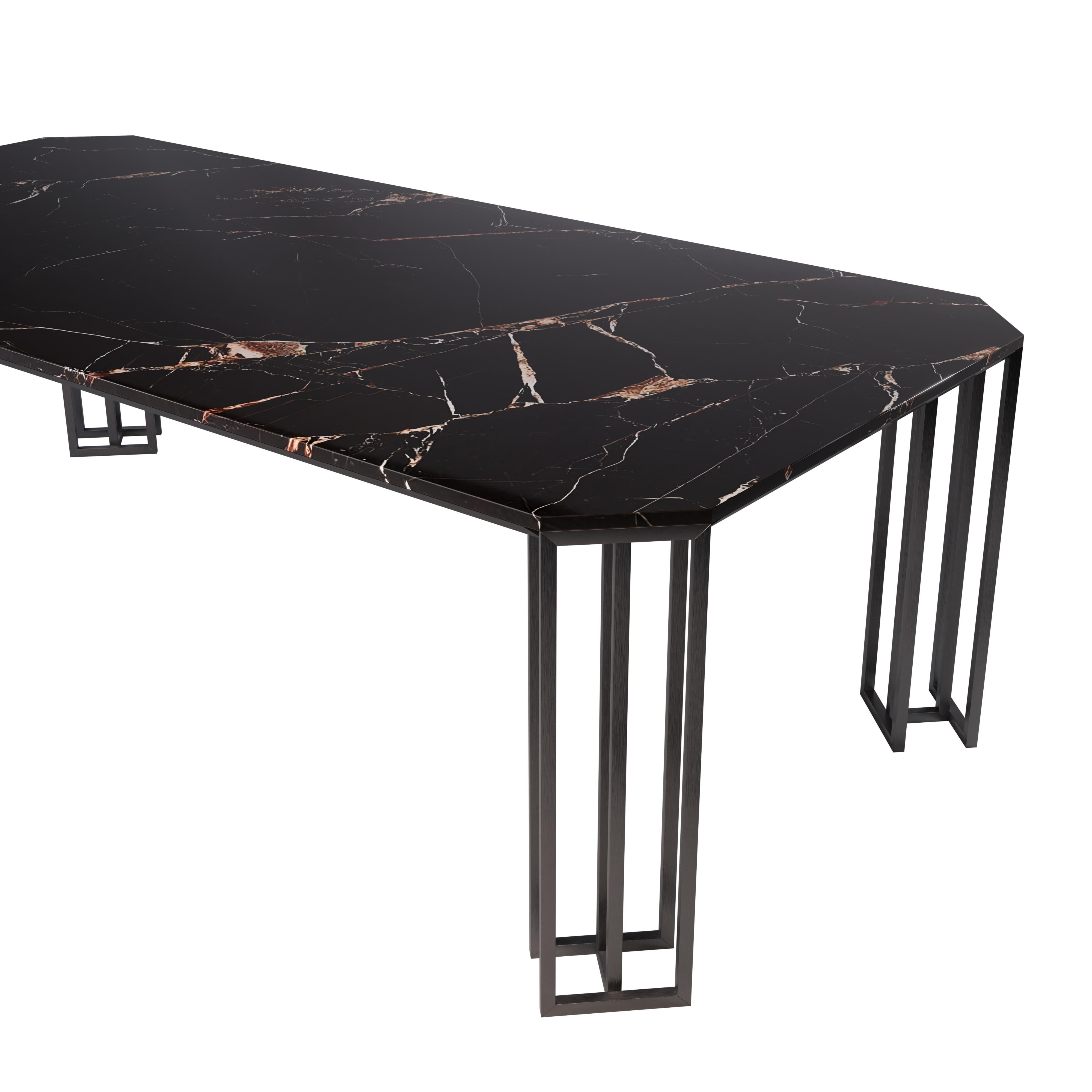 21st Century Hancock Dining Table Marble Brushed Gun Metal For Sale 5