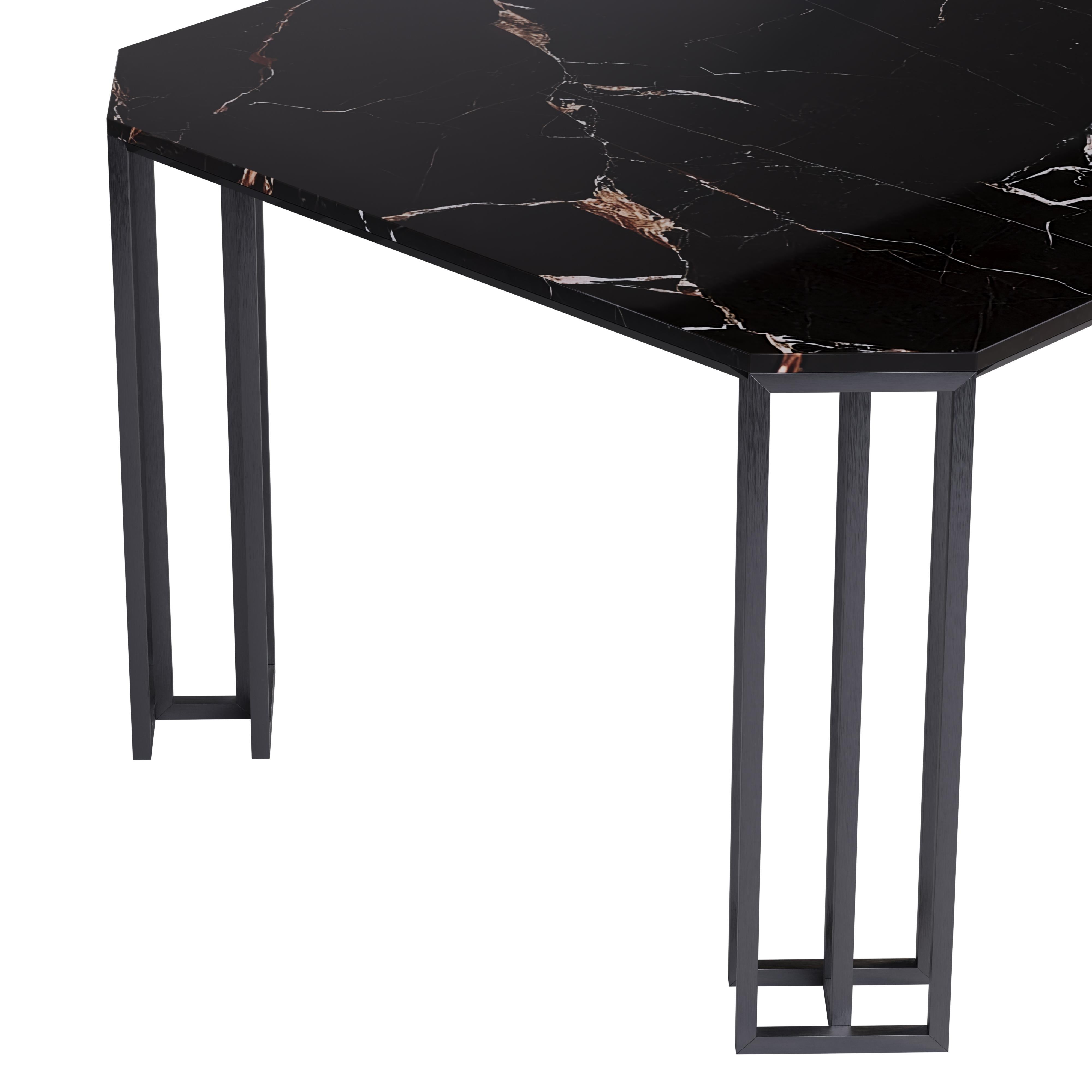 Table de salle à manger Hancock du 21e siècle en marbre et métal brossé Gun Metal en vente 7