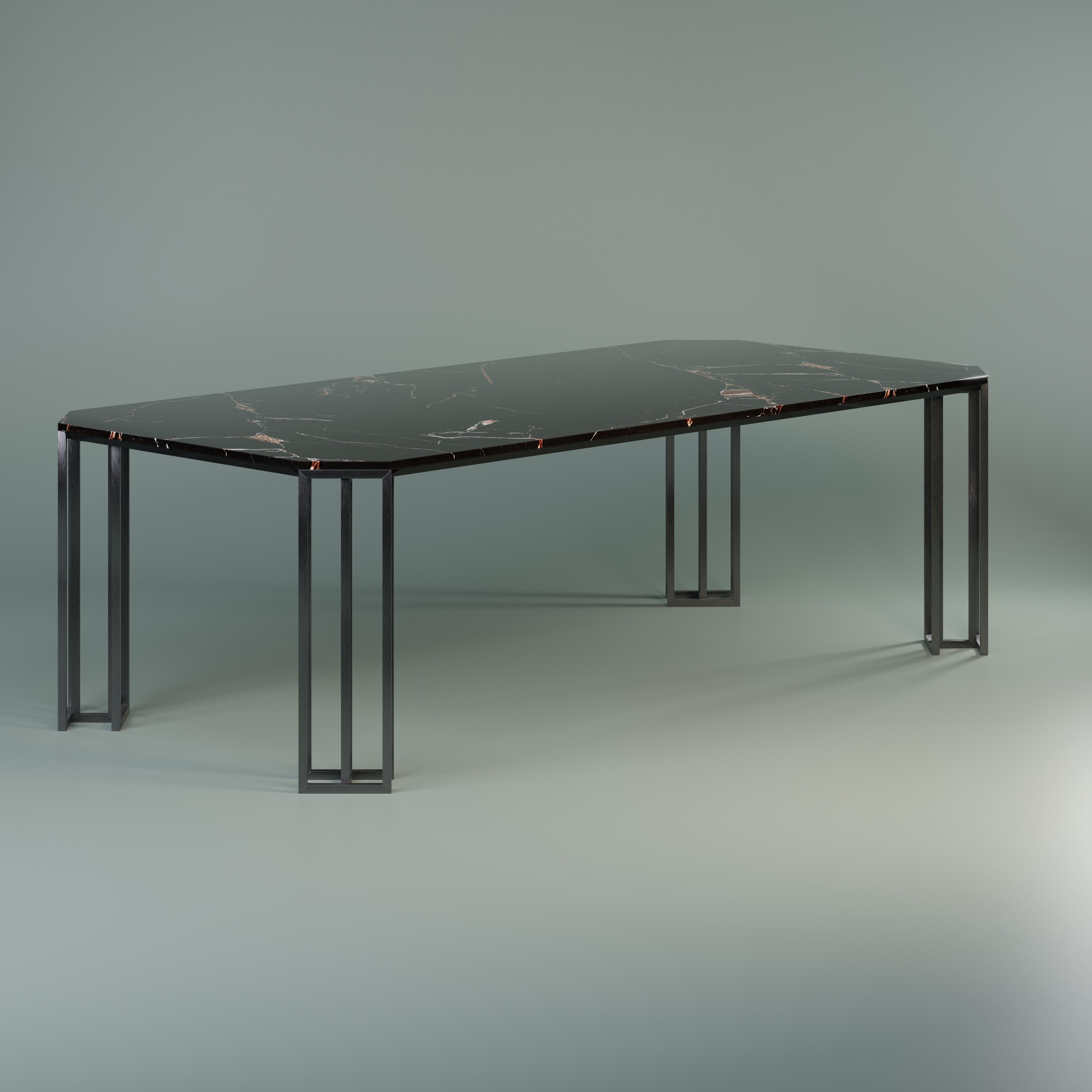 Table de salle à manger Hancock du 21e siècle en marbre et métal brossé Gun Metal en vente 10