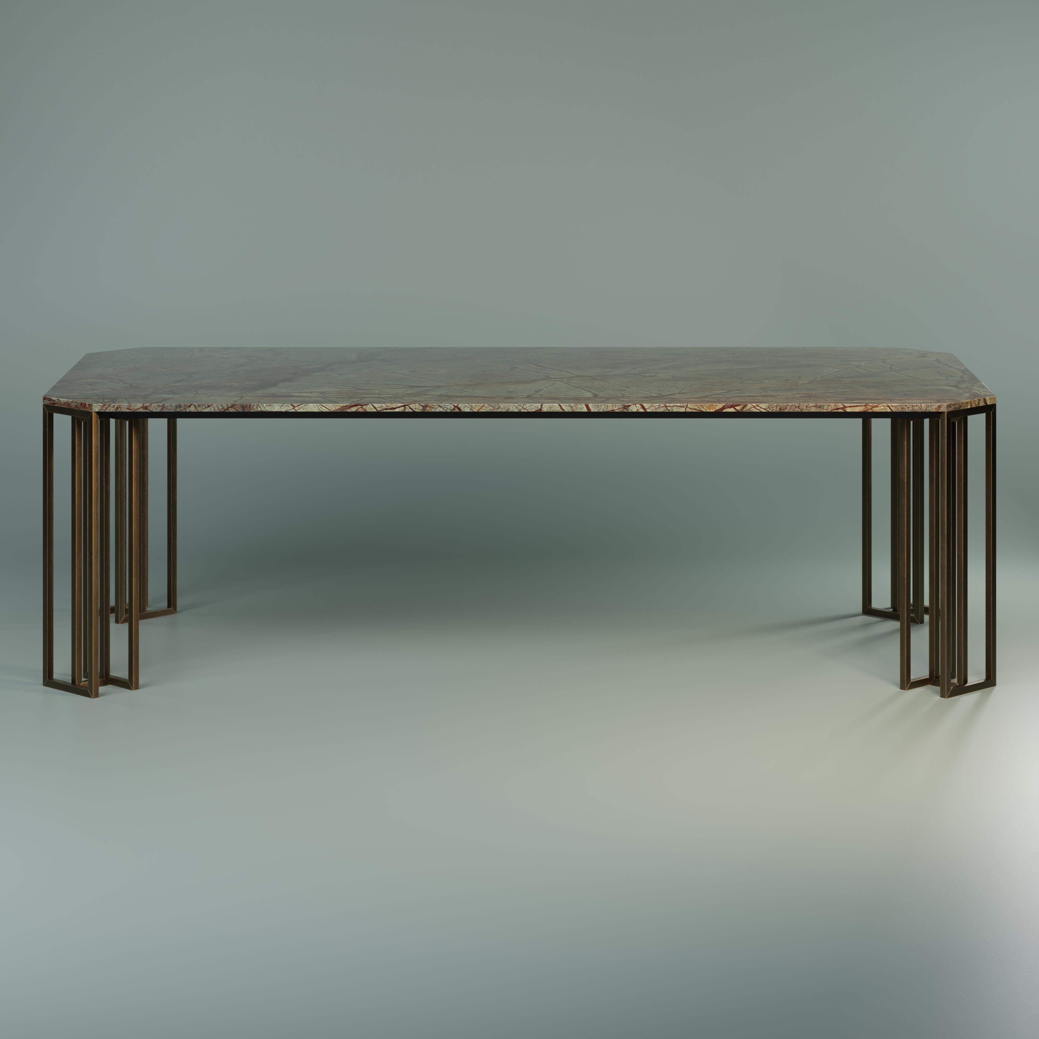 21st Century Hancock Dining Table Marble Brushed Gun Metal For Sale 10