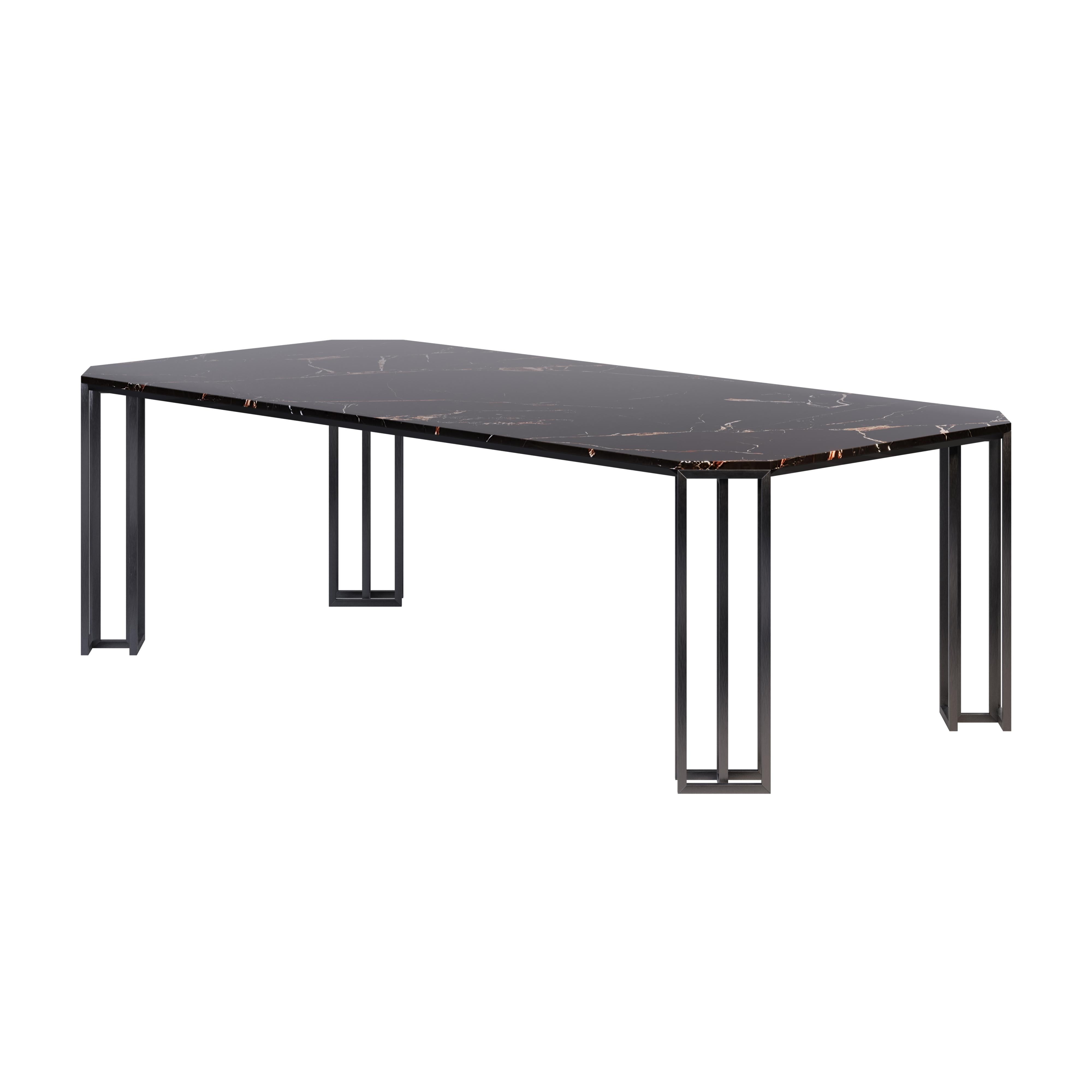 21st Century Hancock Dining Table Marble Brushed Gun Metal In New Condition For Sale In RIO TINTO, PT
