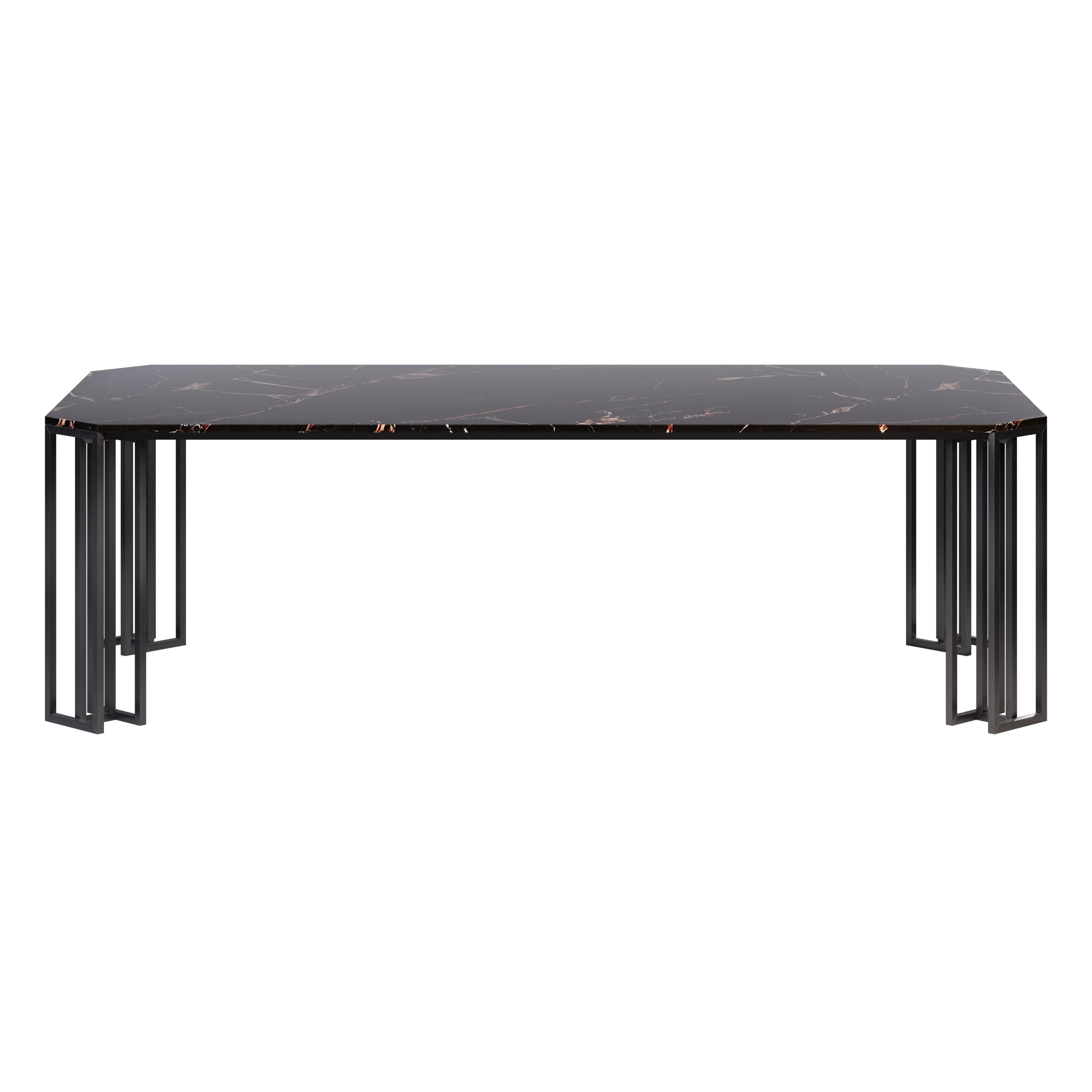 Contemporary 21st Century Hancock Dining Table Marble Brushed Gun Metal For Sale