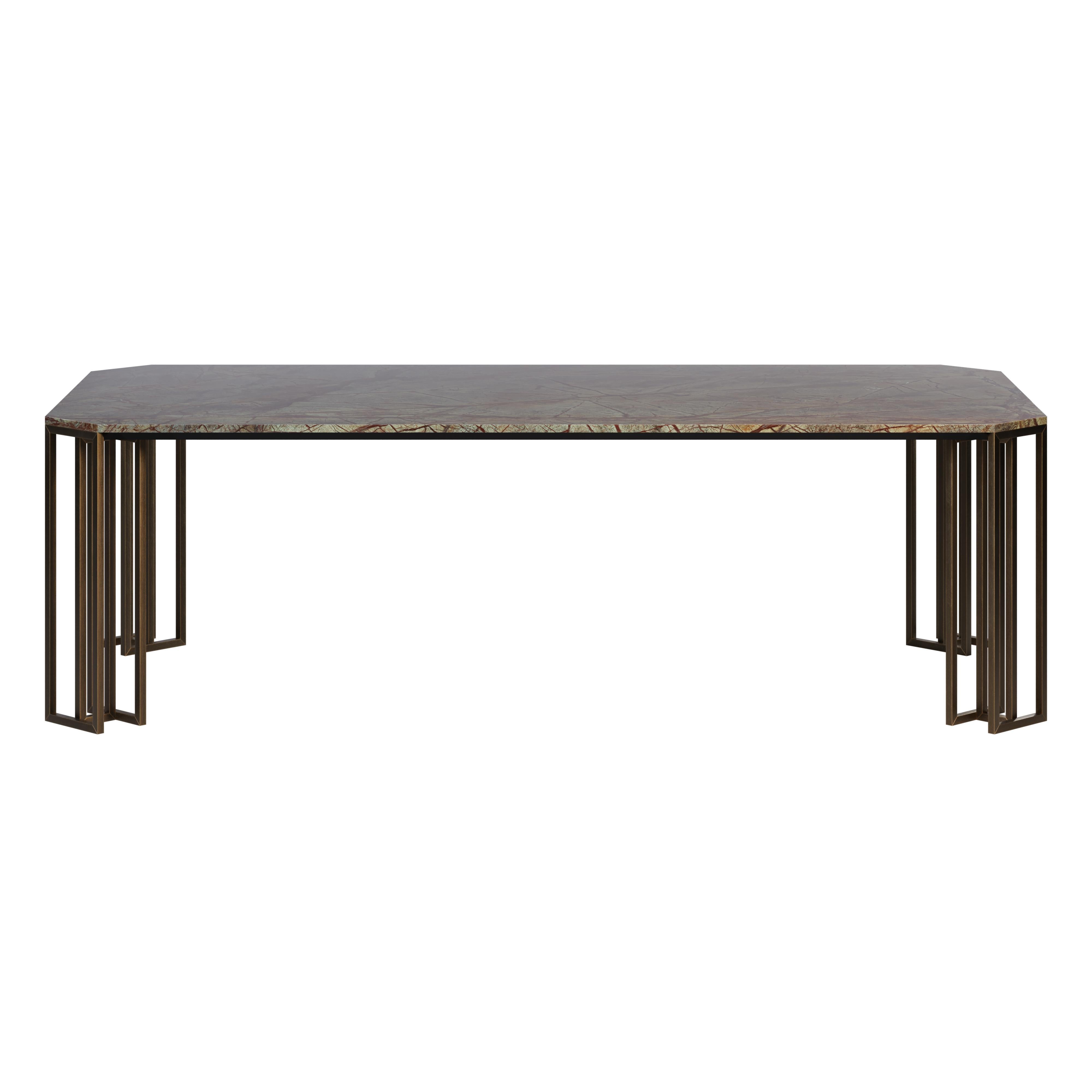 Table de salle à manger Hancock du 21e siècle en marbre et métal brossé Gun Metal en vente 1