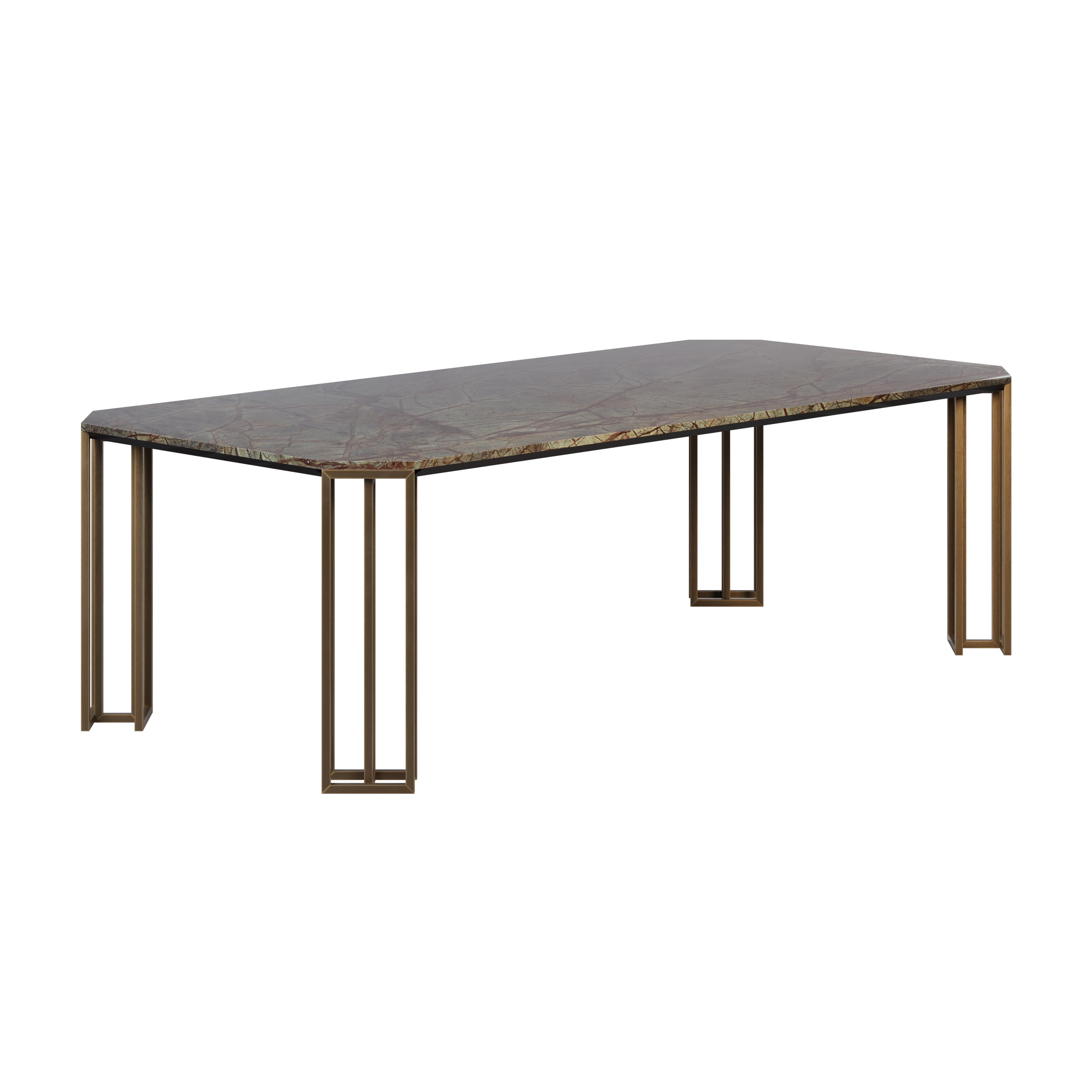 21st Century Hancock Dining Table Marble Brushed Gun Metal For Sale 1