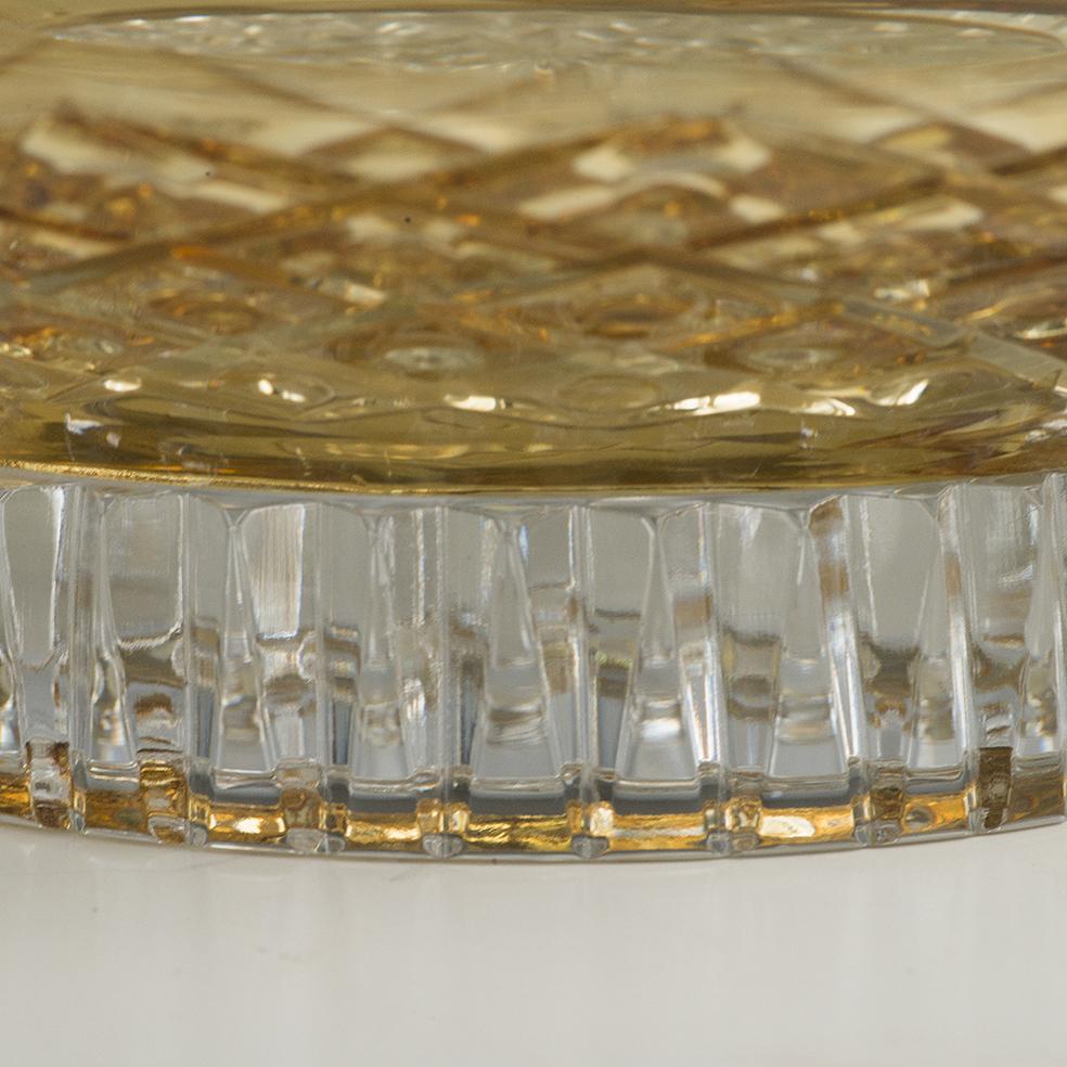 21-st century  hand carved clear and amber crystal  centrepiece with silver925  frame (gr 228) 
This centrepiece is a limited edition, we have only a few pieces. It's particular hand -carved and the frame is in silver with geometric design. Each