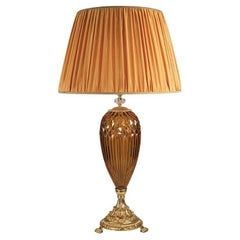 21st-Century, Hand-carved amber Crystal and Bronze Table Lamp in Style Luigi XVI