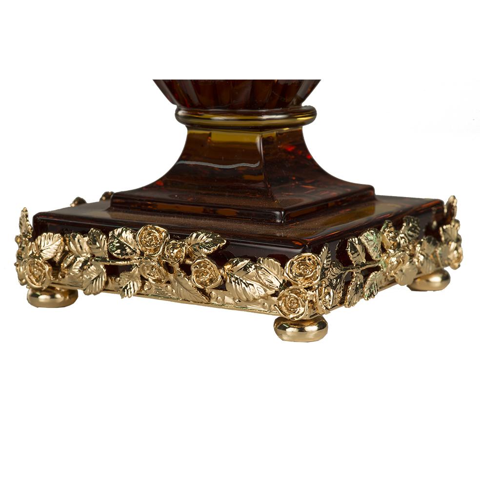 Italian 21st Century, Hand-Carved Amber Crystal and Golden Bronze Bowl in Classic Style For Sale