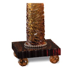 21st Century, Hand Carved Ambert Crystal and Silver Bronze Candelabra