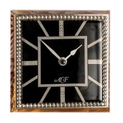 21st Century, Hand Carved Ambert Crystal and Silver Bronze Clock