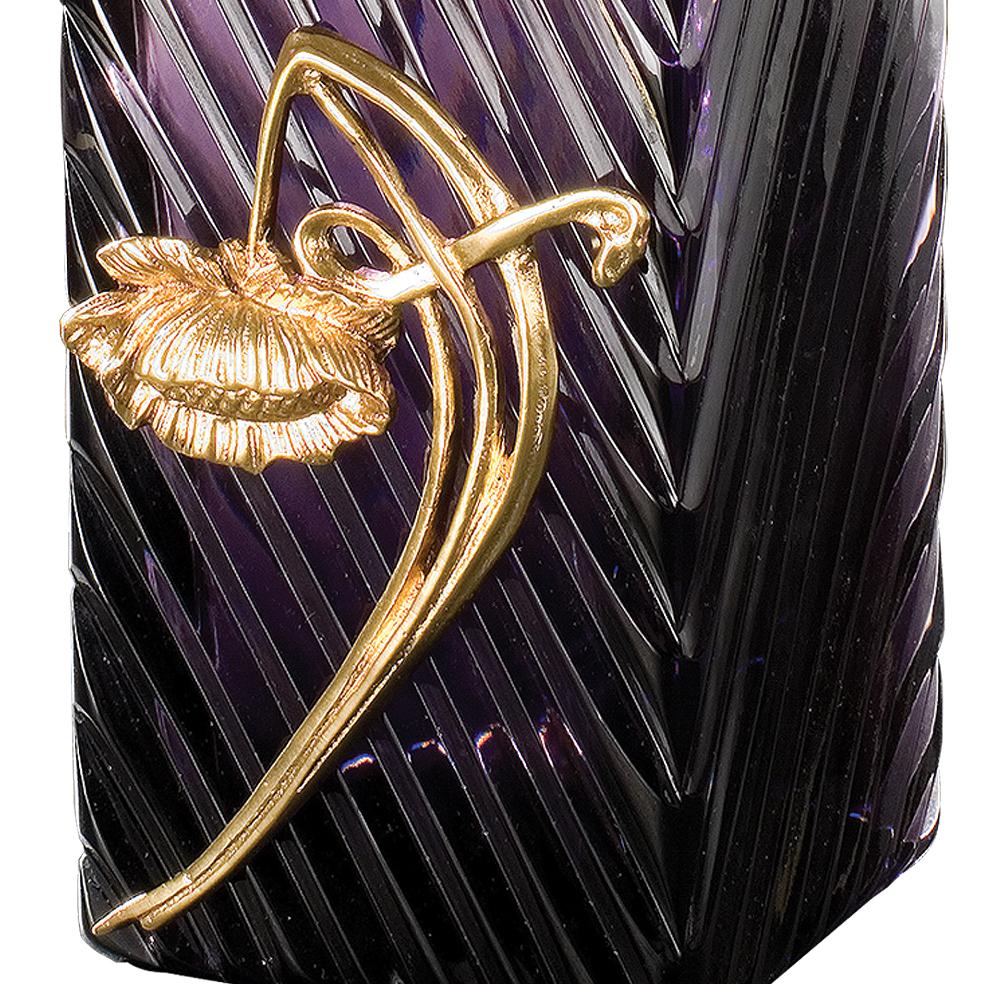 Other 21st Century, Hand Carved amethyst Crystal and Golden Bronze  bottle For Sale