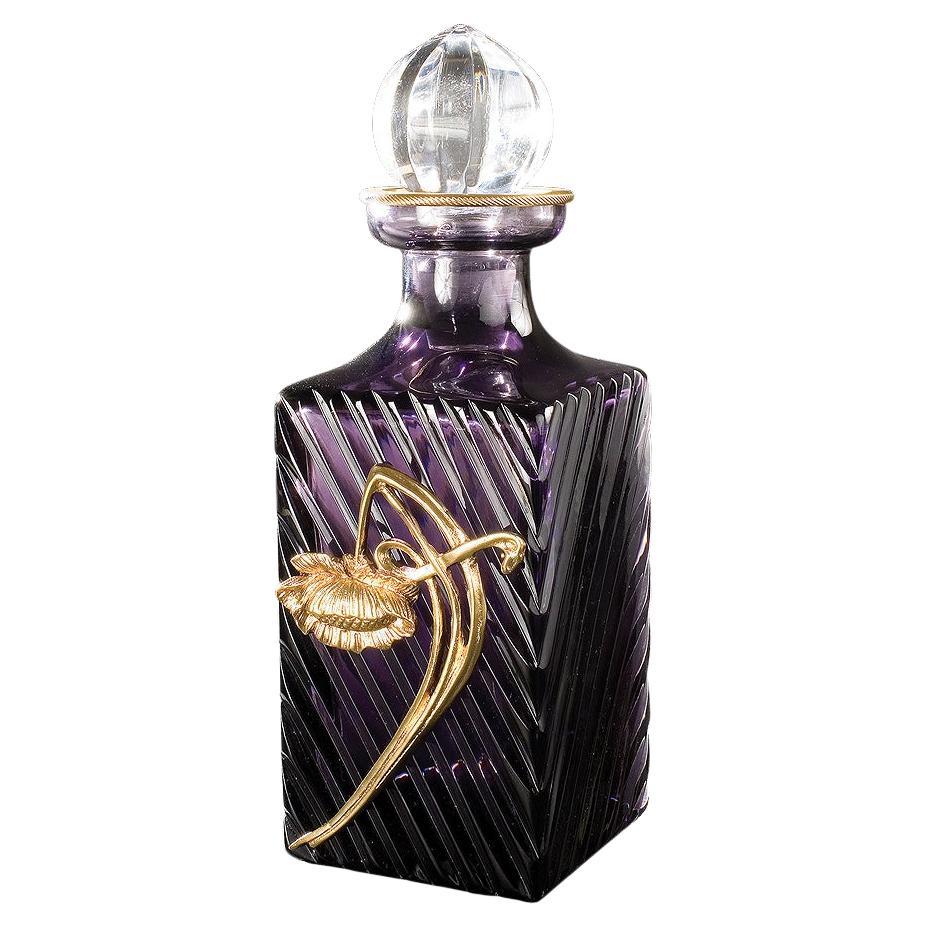21st Century, Hand Carved amethyst Crystal and Golden Bronze  bottle