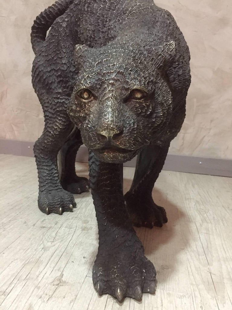 21st Century HandCarved Black Bronze Panther Sculpture at 1stDibs