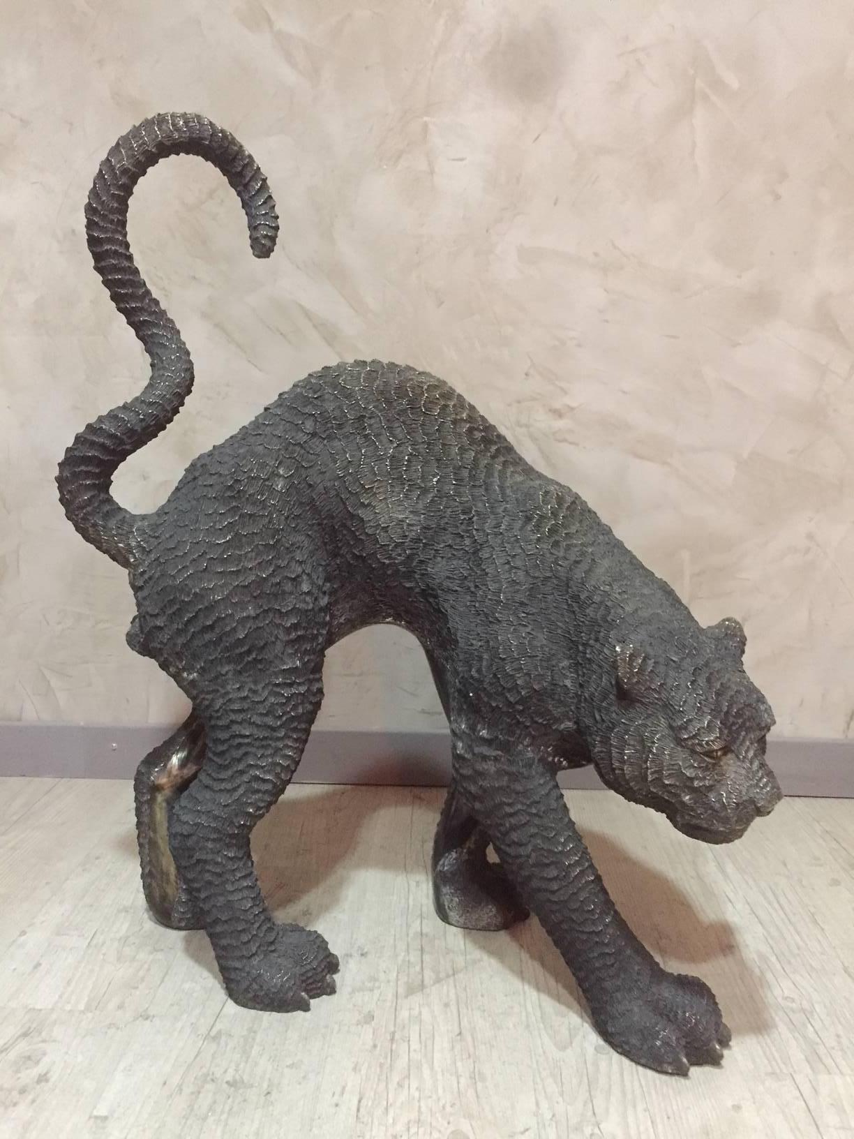 21st Century Hand-Carved Black Bronze Panther Sculpture In Good Condition In LEGNY, FR