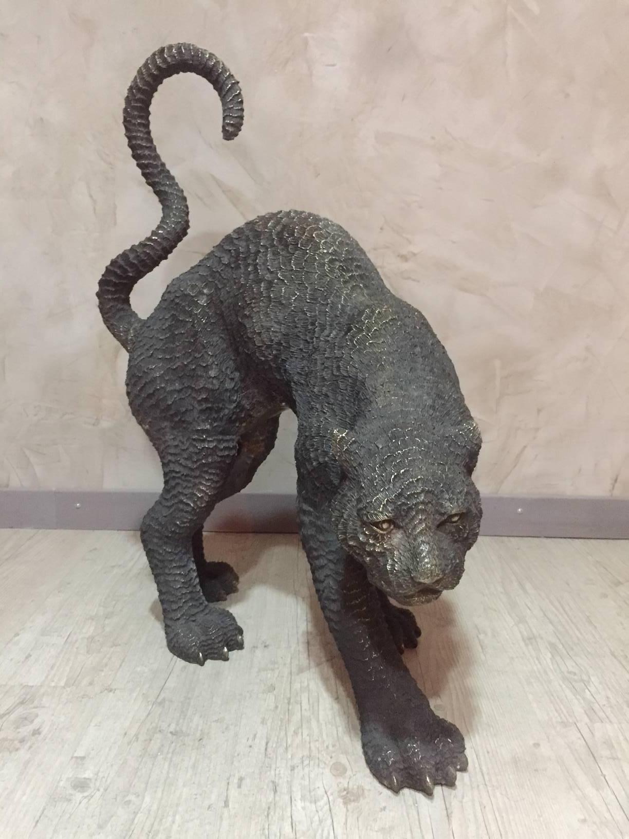 21st Century Hand-Carved Black Bronze Panther Sculpture 2