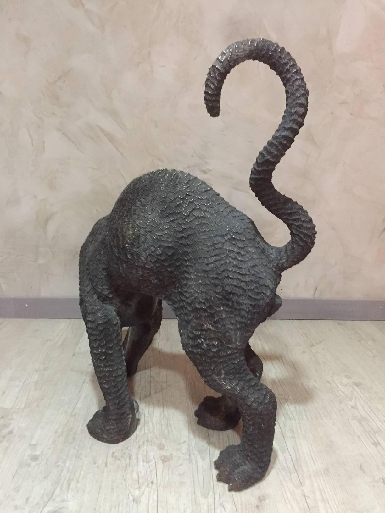 21st Century Hand-Carved Black Bronze Panther Sculpture 3