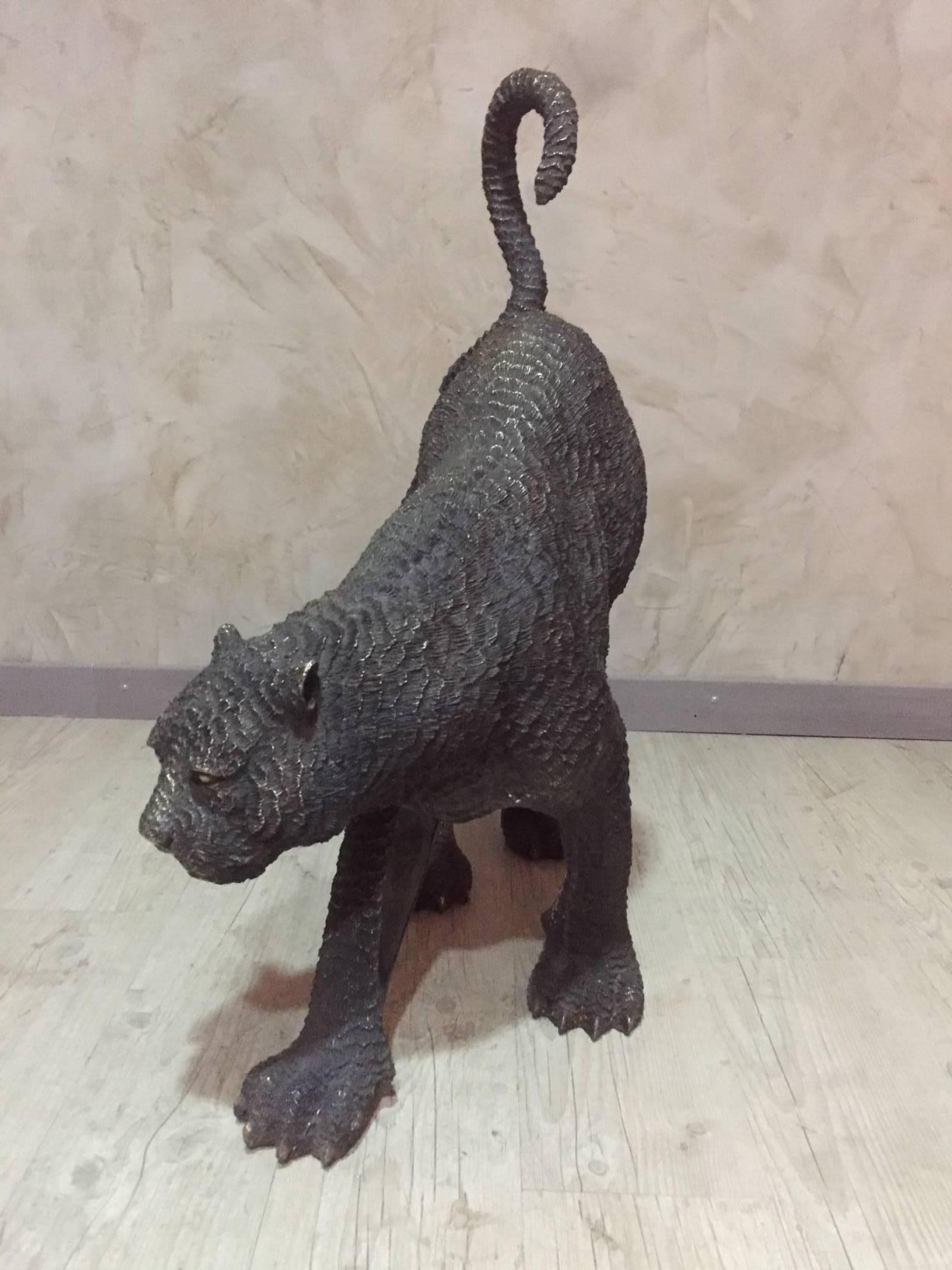 21st Century Hand-Carved Black Bronze Panther Sculpture 4