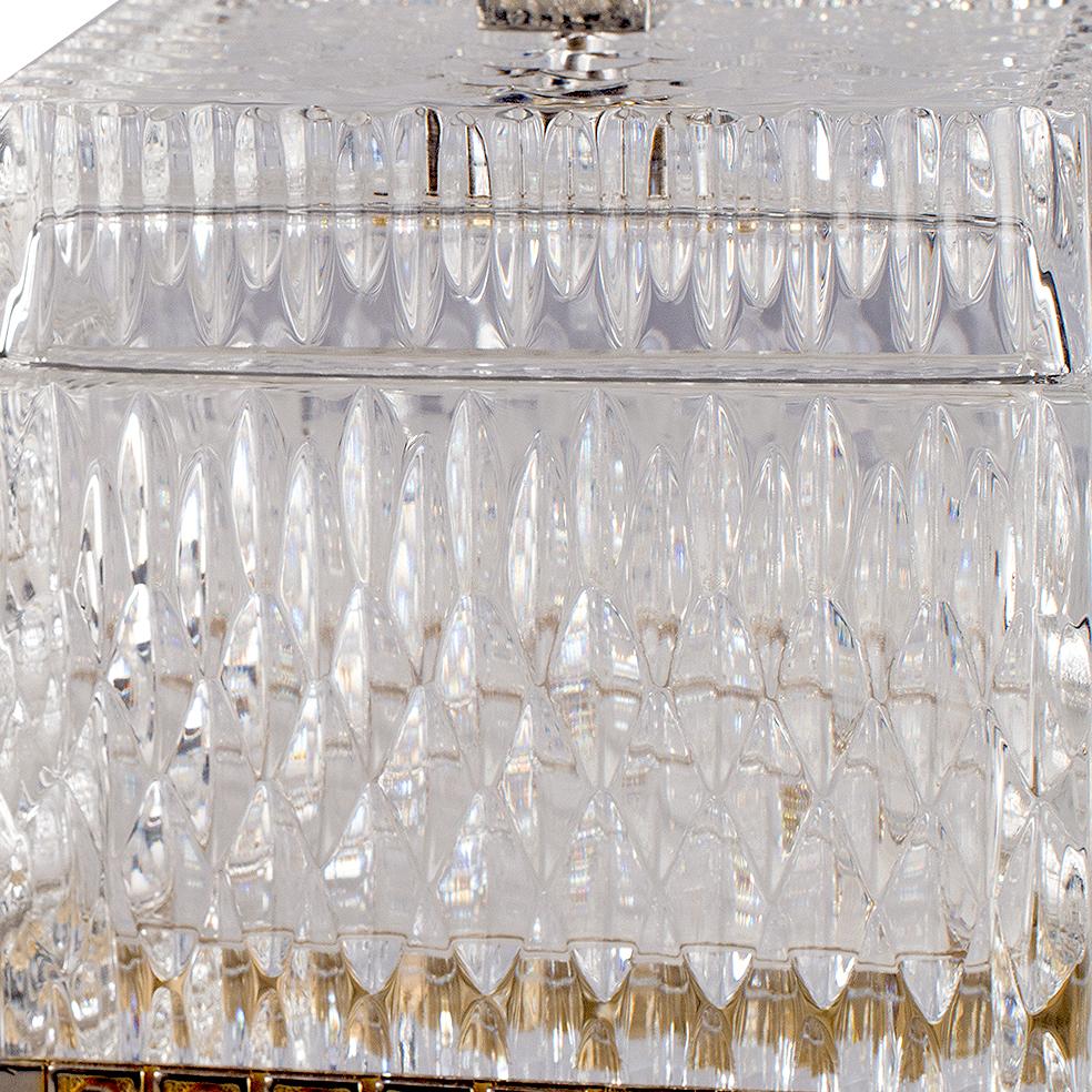 Italian 21st Century, Hand-Carved Clear Crystal and Bronze Box For Sale