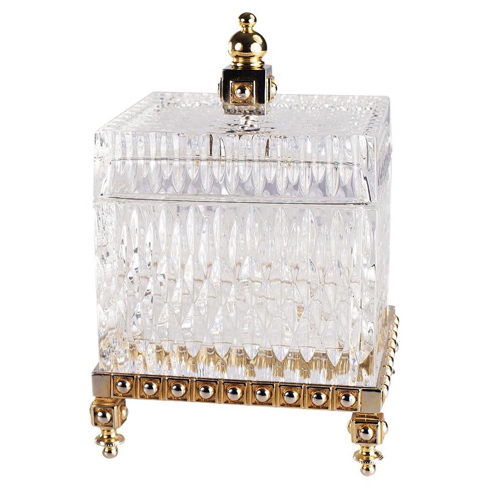 21st Century, Hand-Carved Clear Crystal and Bronze Box For Sale