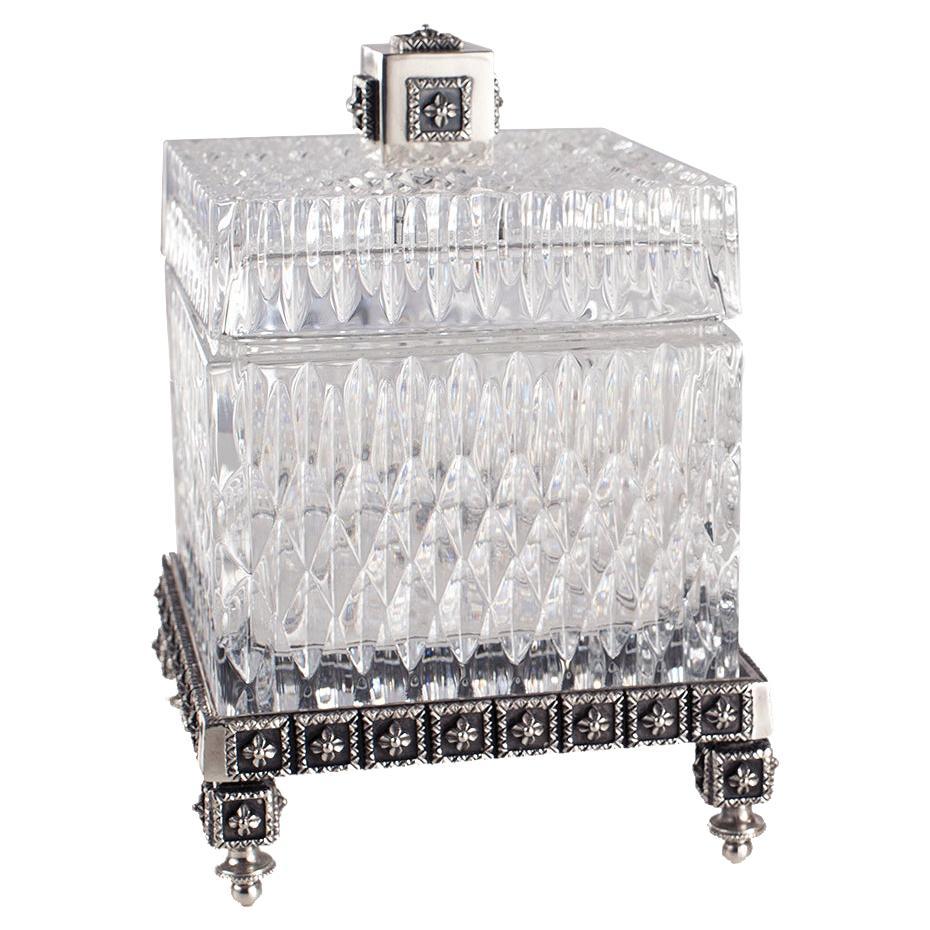 21st Century, Hand-Carved Clear Crystal and Bronze Box 