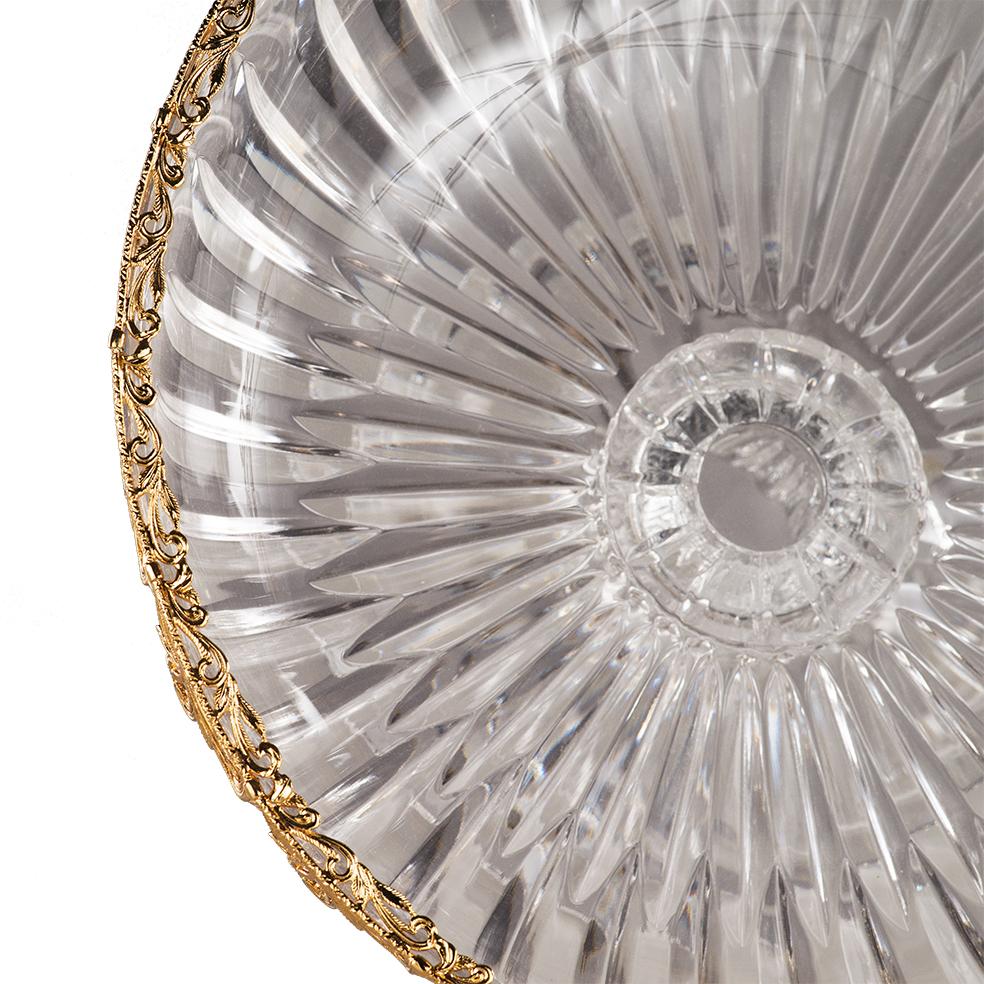 Art Nouveau 21st Century, Hand-Carved Clear Crystal and Golden Bowl in Classic Style For Sale