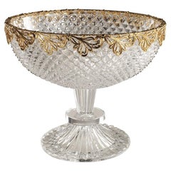 21st Century, Hand-Carved Clear Crystal and Golden Bowl in Classic Style