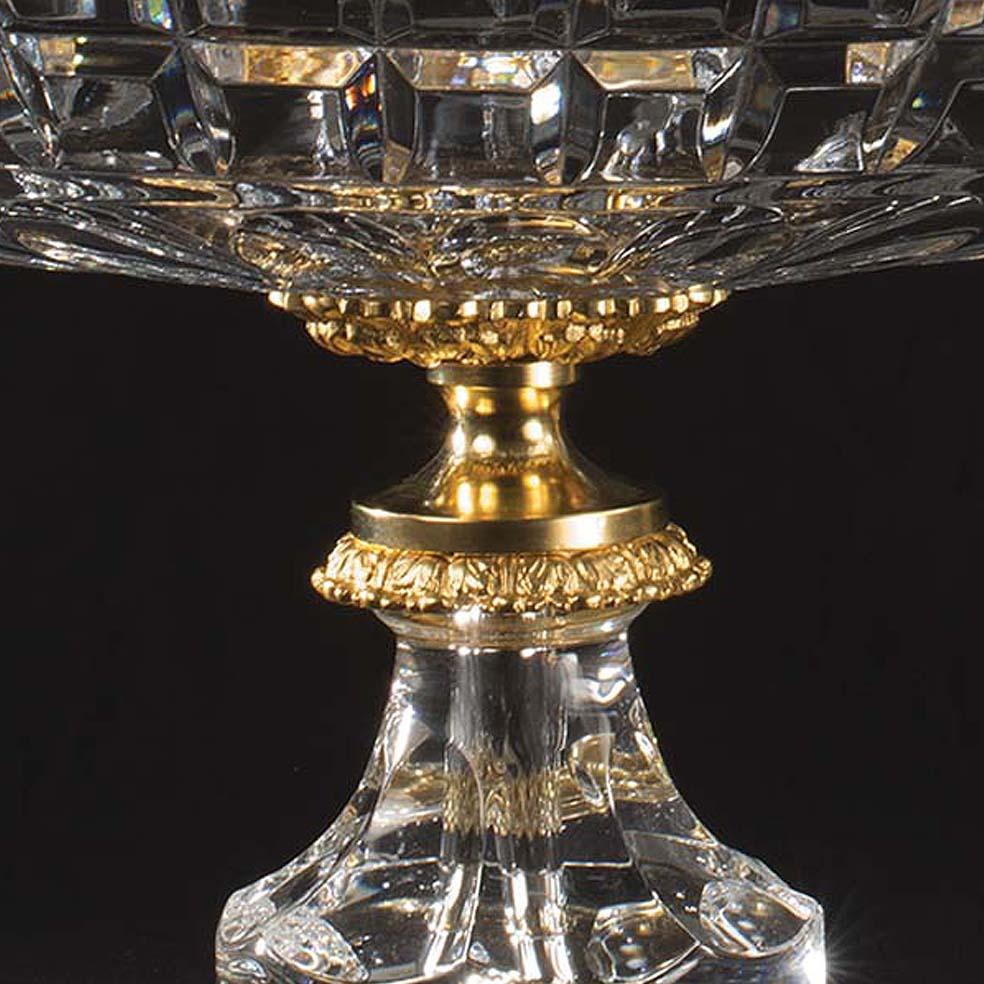 Louis XVI 21st Century Hand-Carved Clear Crystal and Golden Bronze Bowl For Sale