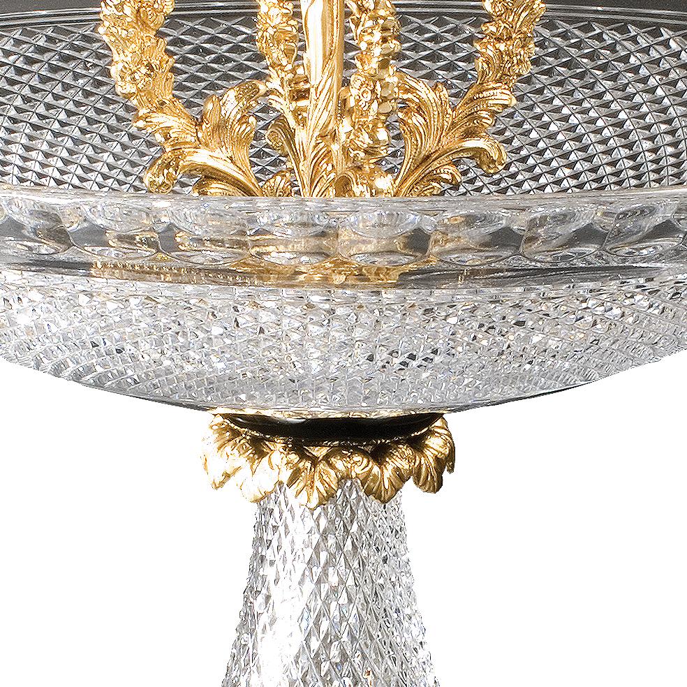 Louis XVI 21st Century, Hand-Carved Clear Crystal and Golden Bronze bowl  For Sale