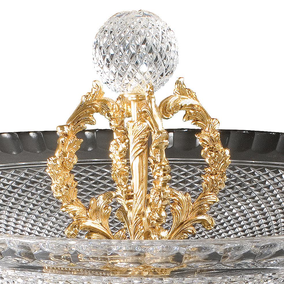 Italian 21st Century, Hand-Carved Clear Crystal and Golden Bronze bowl  For Sale