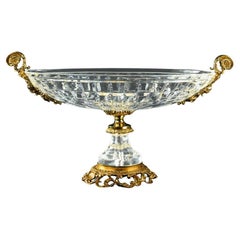 21st Century Hand-Carved Clear Crystal and Golden Bronze Bowl