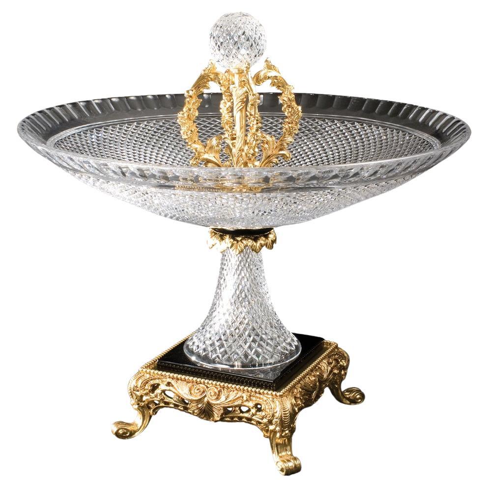 21st Century, Hand-Carved Clear Crystal and Golden Bronze bowl  For Sale