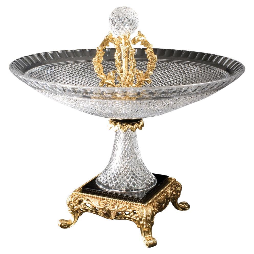 21st Century, Hand-Carved Clear Crystal and Golden Bronze bowl