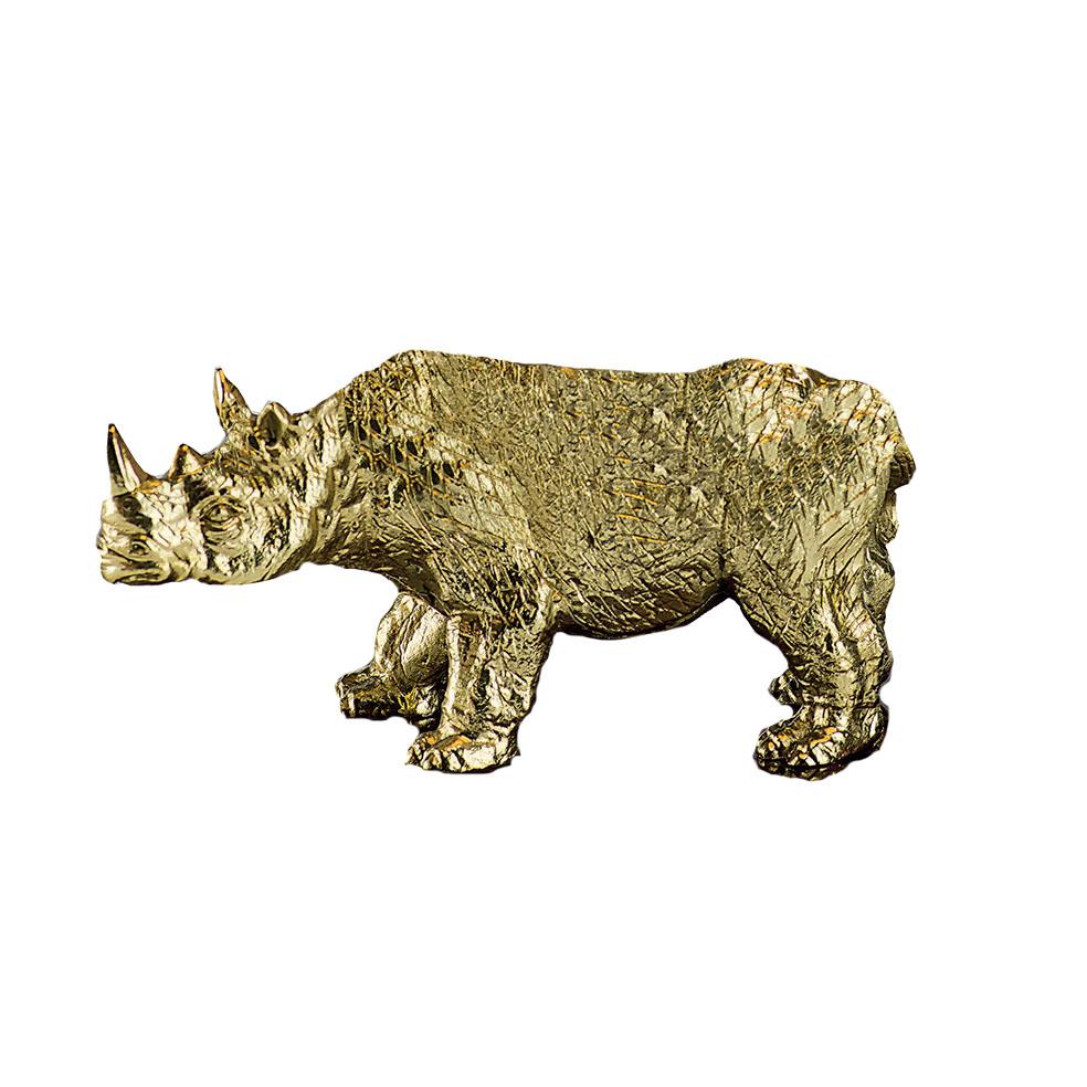 Italian 21st Century, Hand-Carved Clear Crystal and Golden Bronze Bowl with Rhinoceros For Sale