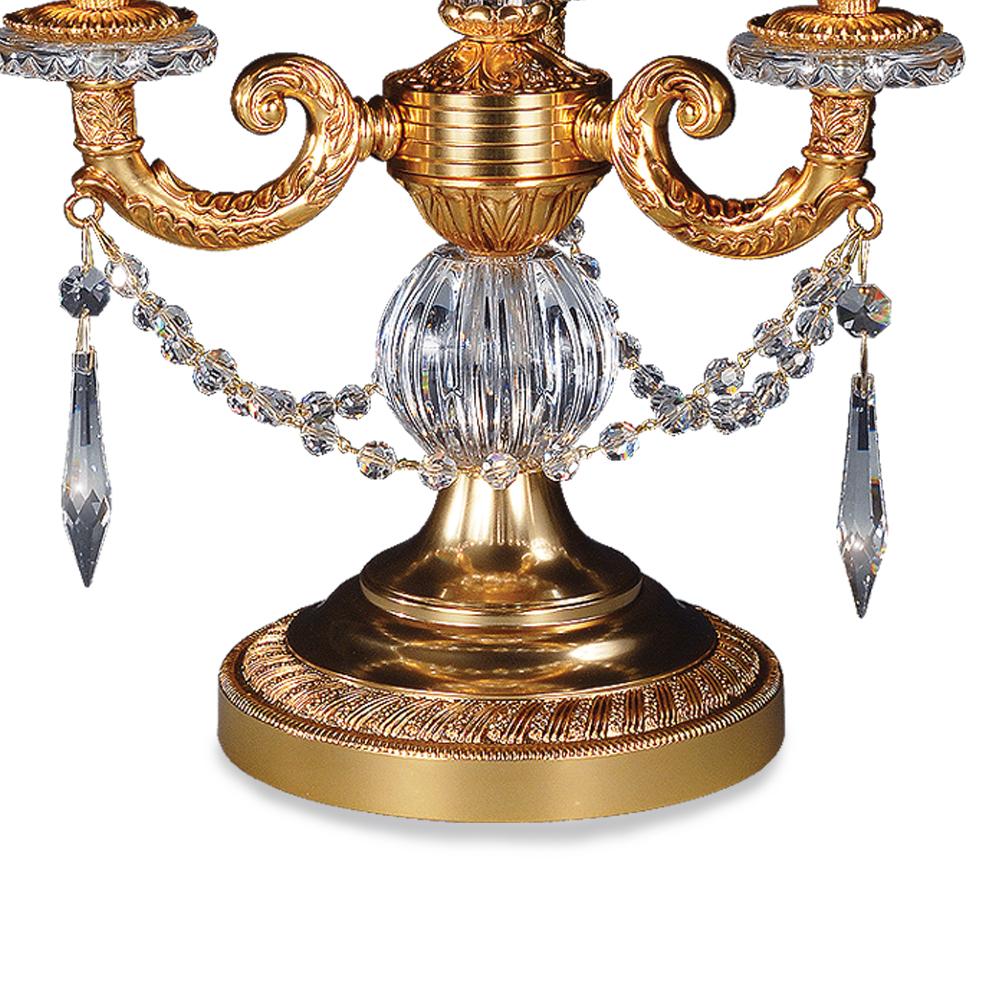 Louis XVI 21st Century, Hand Carved Clear Crystal and Golden Bronze Candelabra For Sale